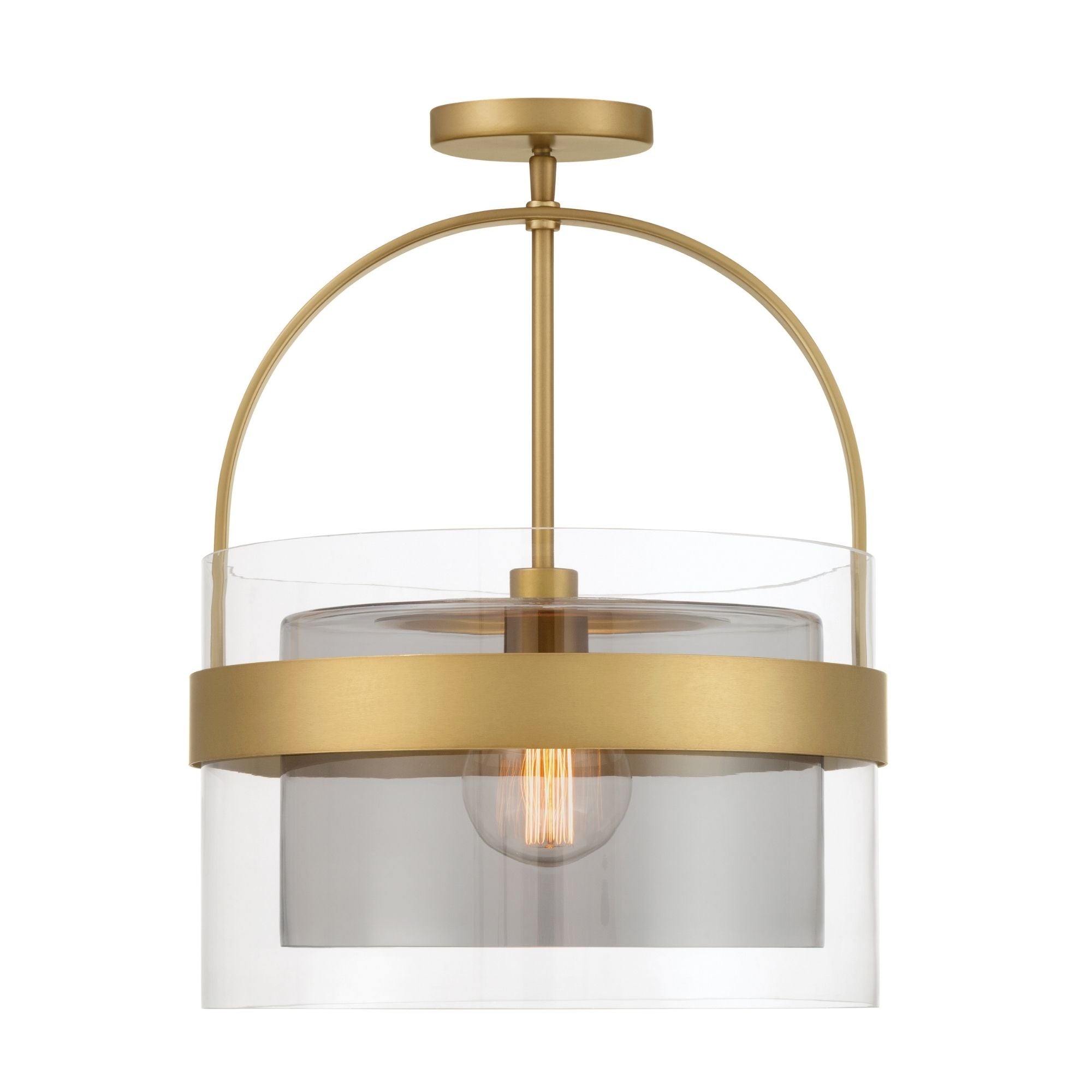 Minka-Lavery Ravik 15.5 in. Semi-Flush Mount, Legacy Brass with Clear and Grey Drum Glass