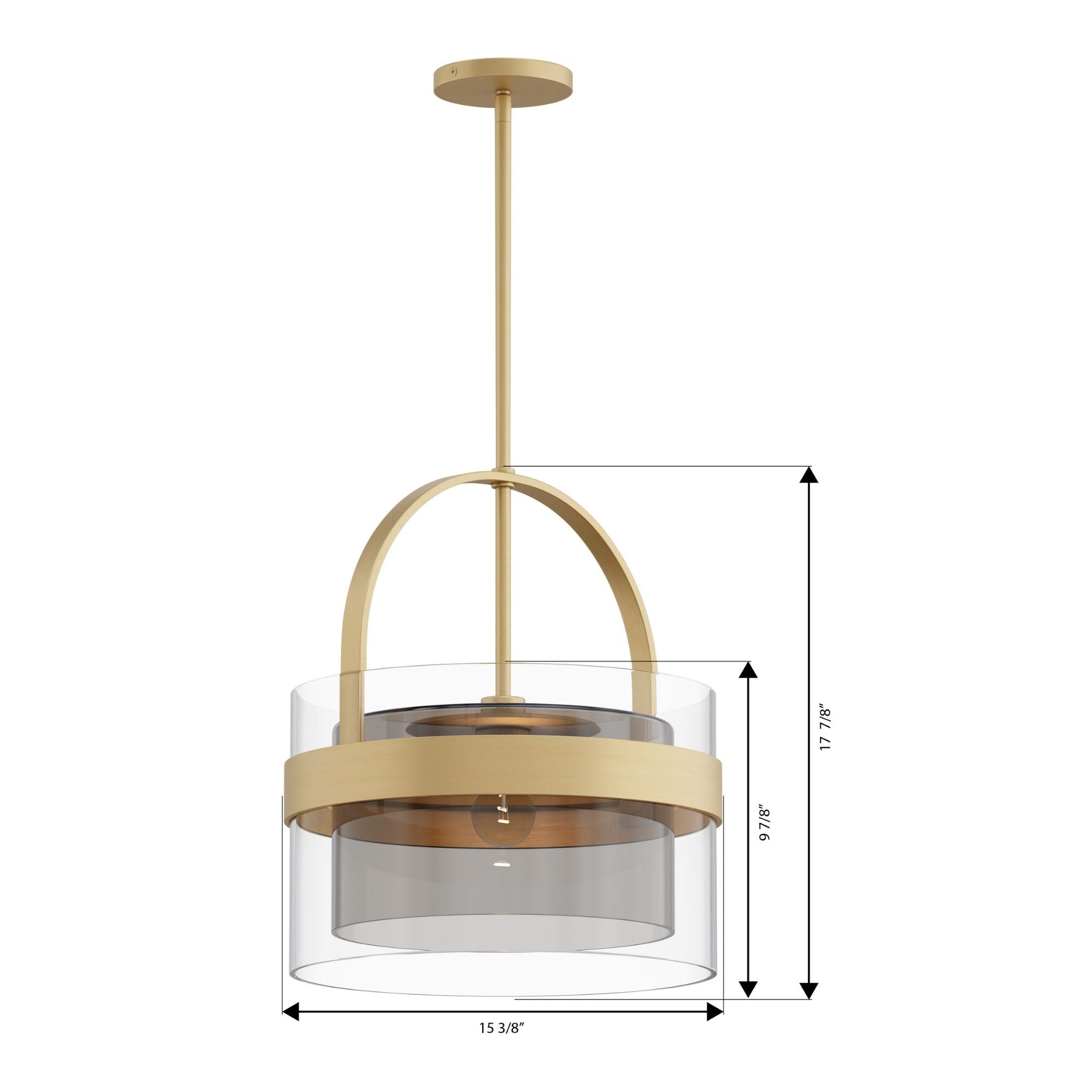 Minka-Lavery Ravik 15.5 in. Semi-Flush Mount, Legacy Brass with Clear and Grey Drum Glass