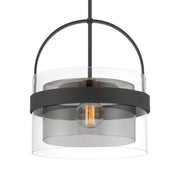 Minka-Lavery Ravik 15.5 in. Semi-Flush Mount Light, Dark Matte Black with Clear and Grey Glass Drum