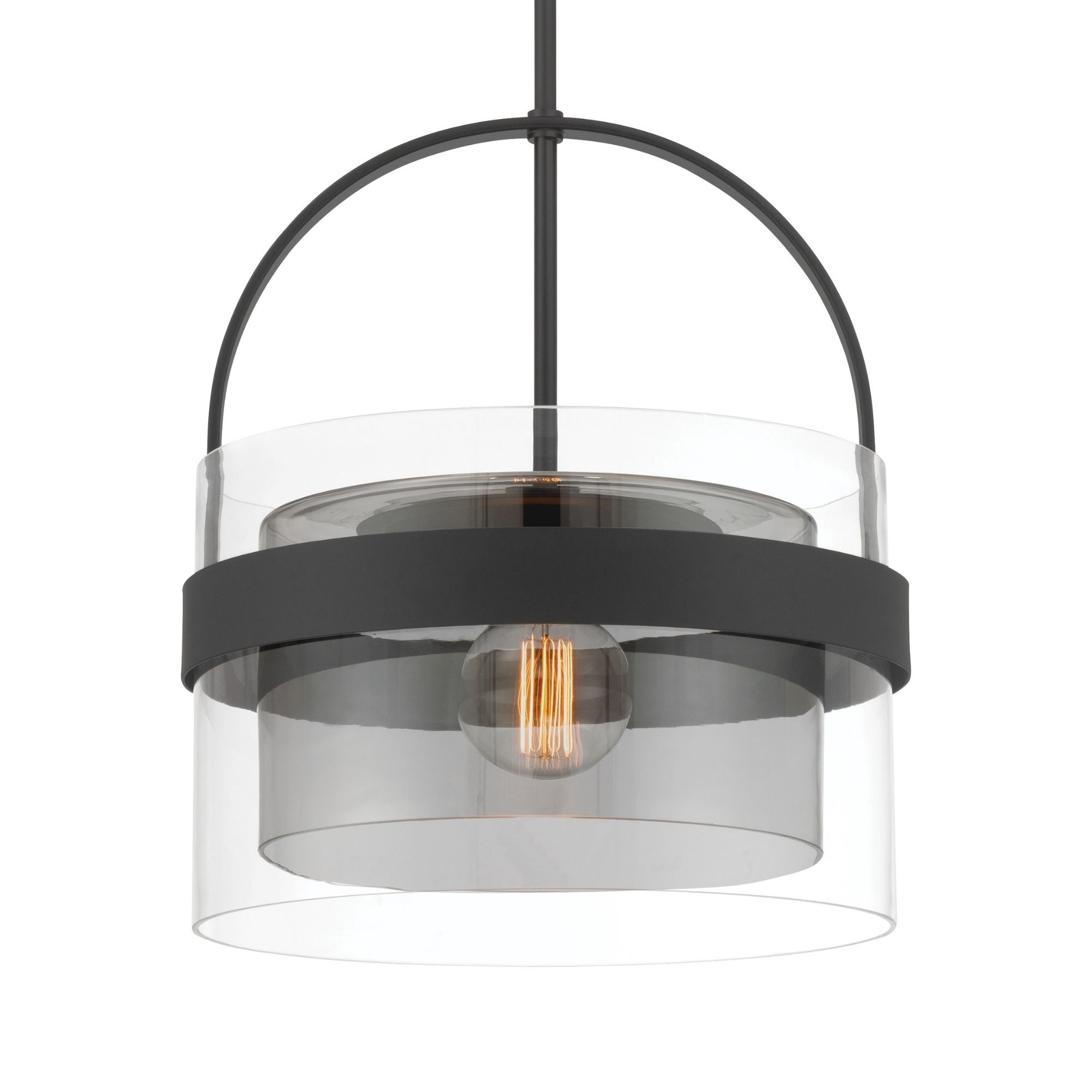 Minka-Lavery Ravik 15.5 in. Semi-Flush Mount Light, Dark Matte Black with Clear and Grey Glass Drum