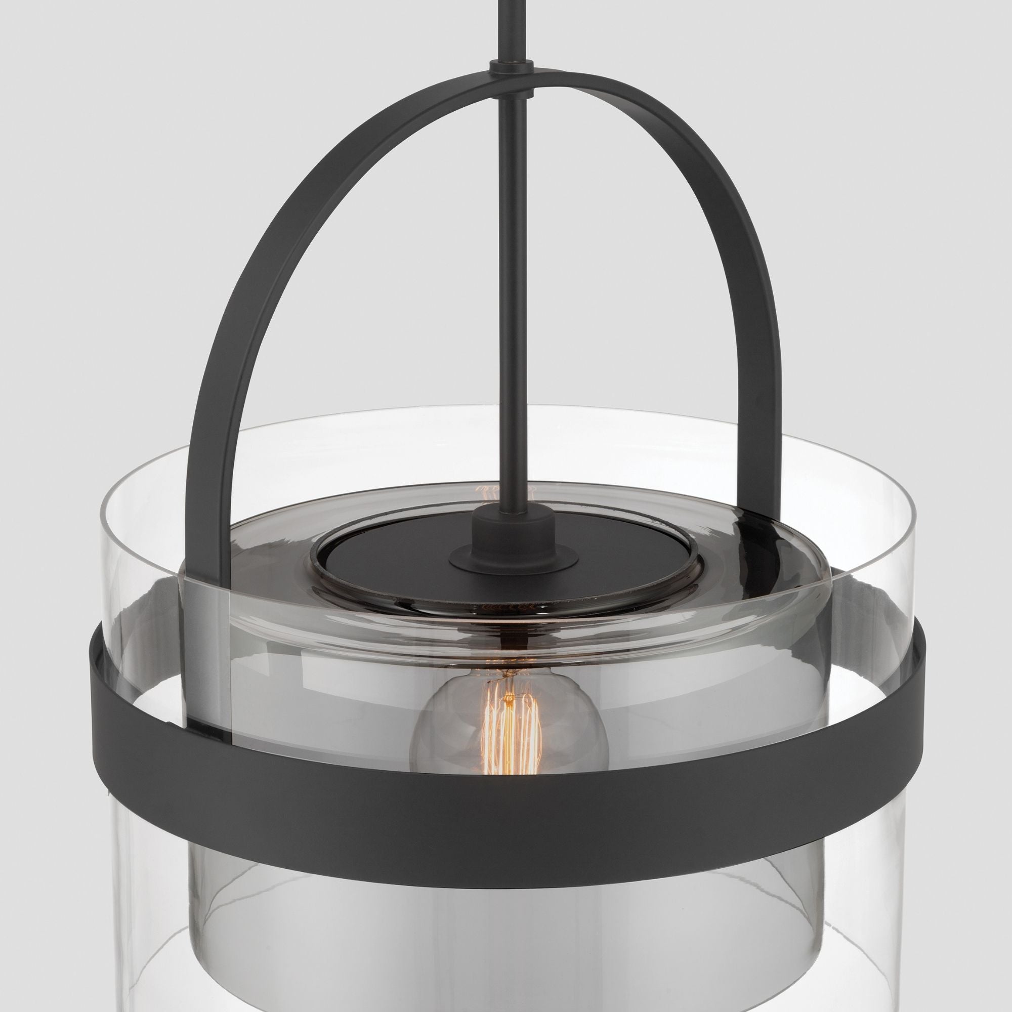 Minka-Lavery Ravik 15.5 in. Semi-Flush Mount Light, Dark Matte Black with Clear and Grey Glass Drum
