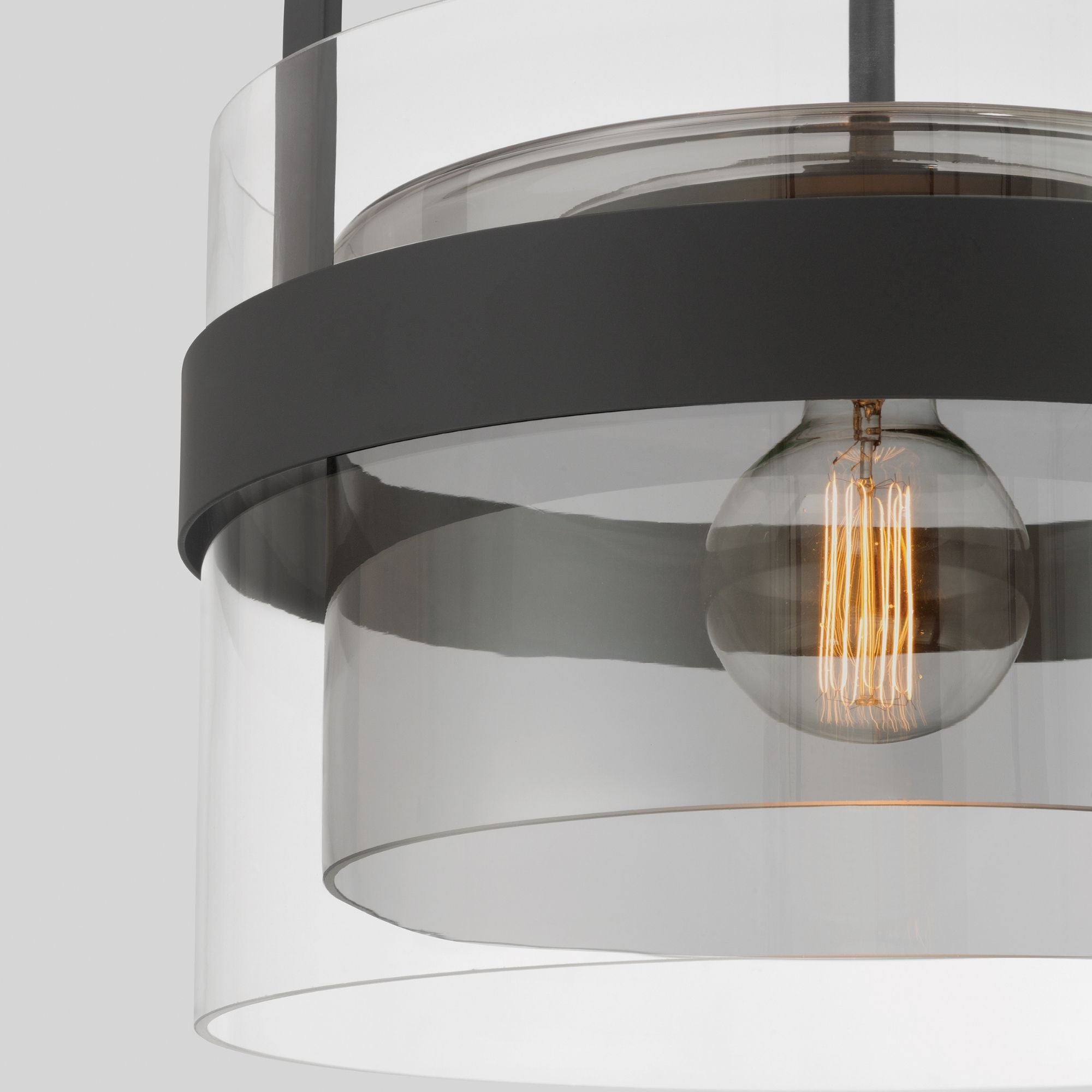 Minka-Lavery Ravik 15.5 in. Semi-Flush Mount Light, Dark Matte Black with Clear and Grey Glass Drum