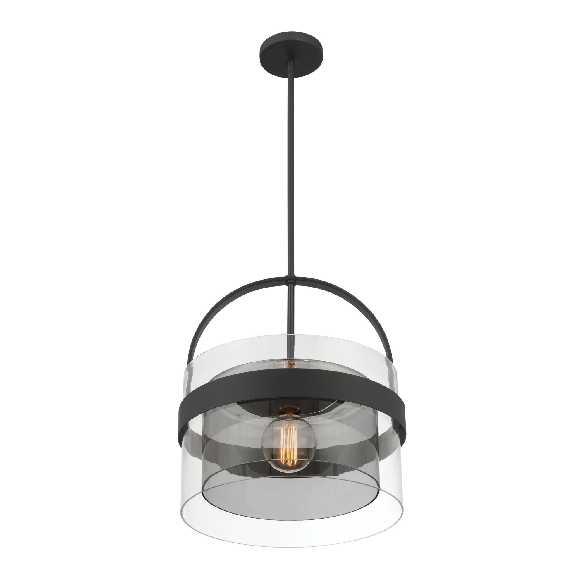 Minka-Lavery Ravik 15.5 in. Semi-Flush Mount Light, Dark Matte Black with Clear and Grey Glass Drum