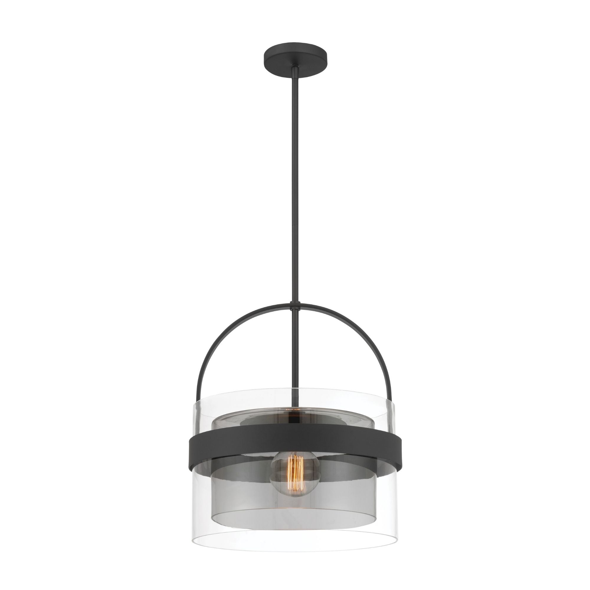 Minka-Lavery Ravik 15.5 in. Semi-Flush Mount Light, Dark Matte Black with Clear and Grey Glass Drum