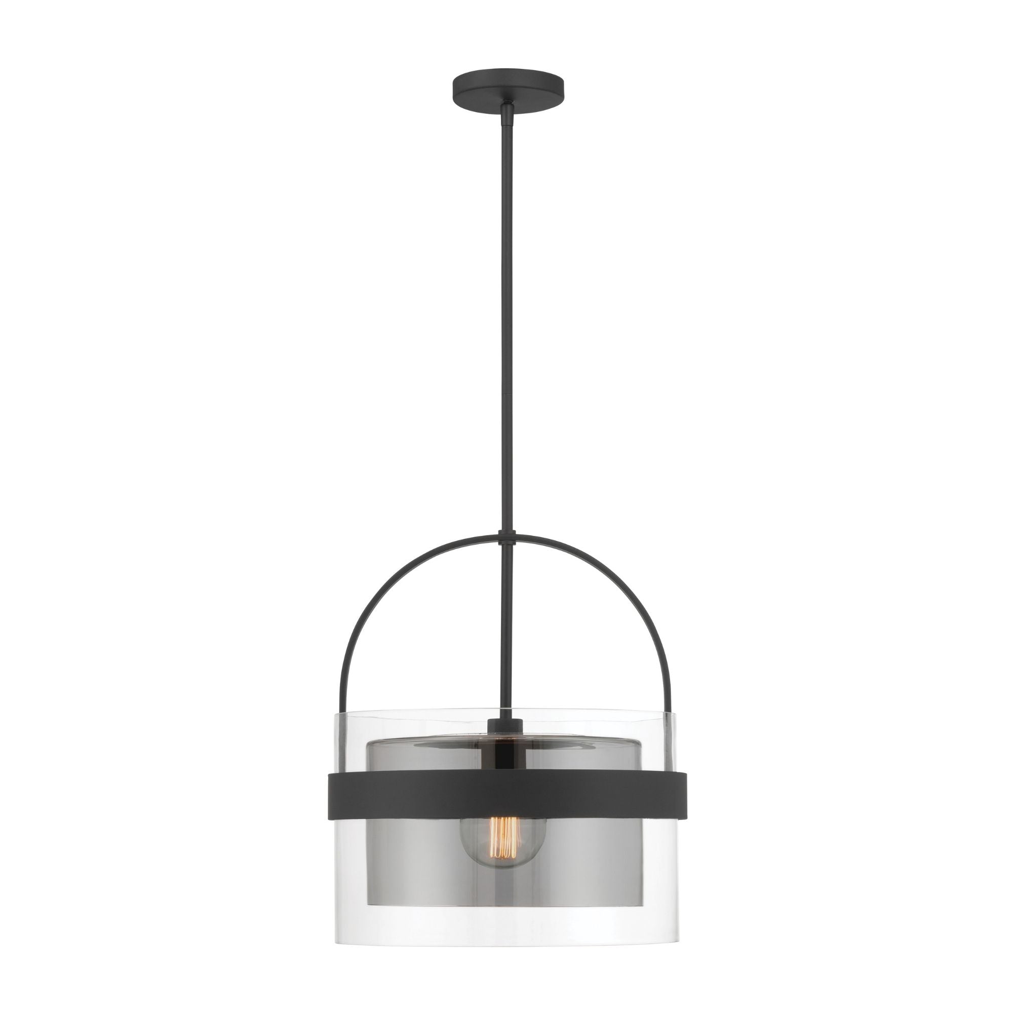 Minka-Lavery Ravik 15.5 in. Semi-Flush Mount Light, Dark Matte Black with Clear and Grey Glass Drum
