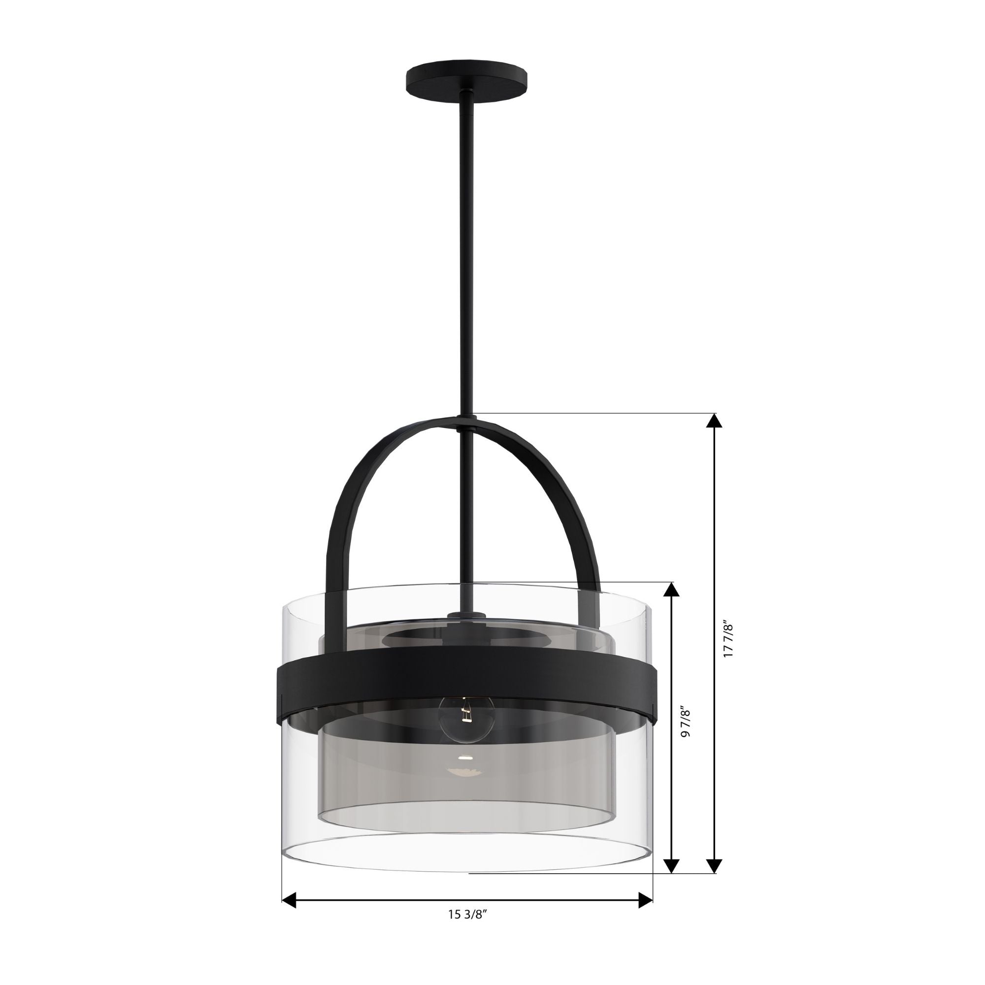 Minka-Lavery Ravik 15.5 in. Semi-Flush Mount Light, Dark Matte Black with Clear and Grey Glass Drum