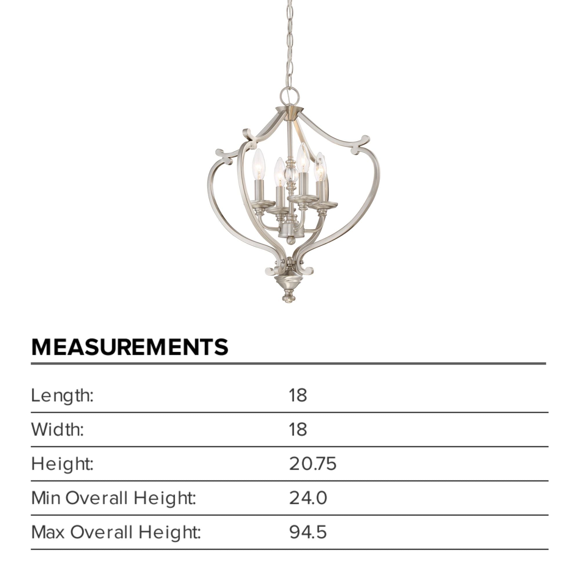 Savannah Row 21" 4-Light Semi-Flush Convertible Pendant, Brushed Nickel Finish