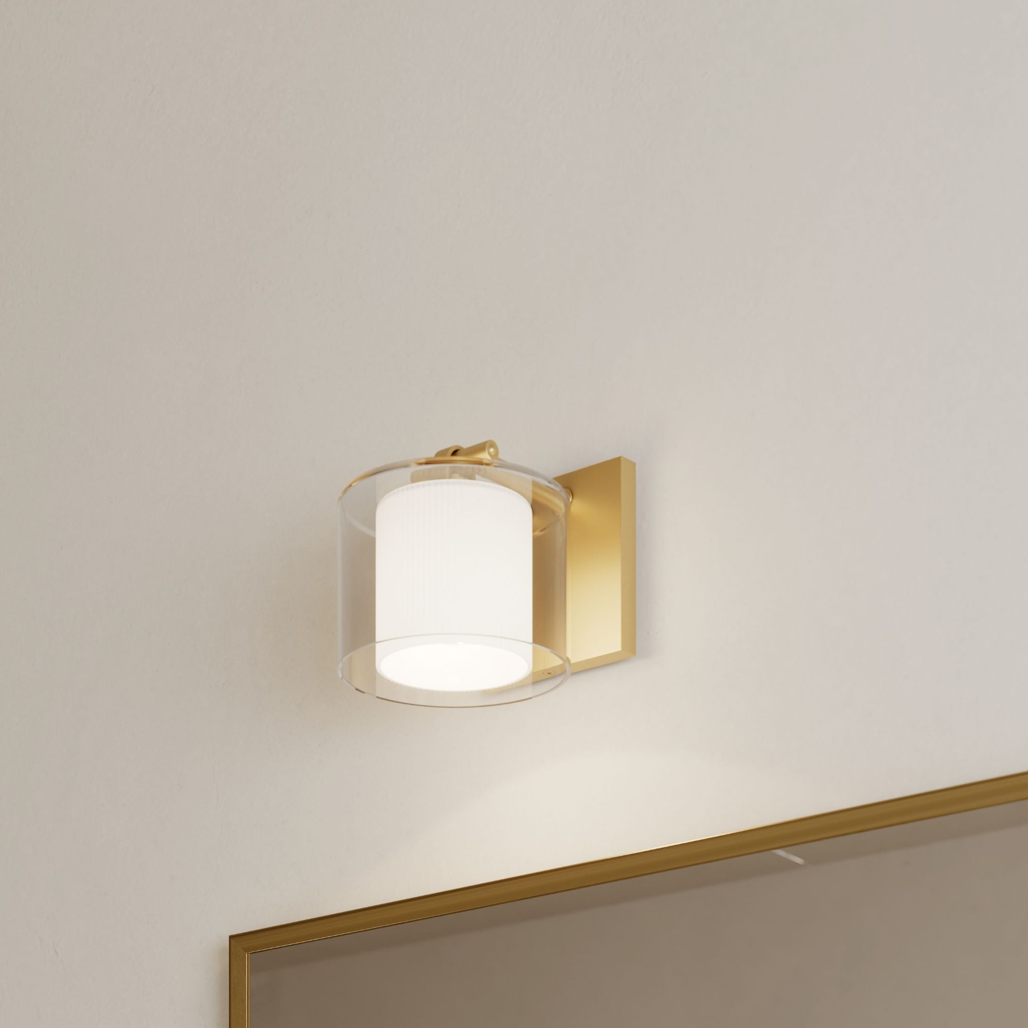 Minka-Lavery Seville 6 in. Bath Sconce, Legacy Brass with Clear and Etched Opal Glass Cylinder