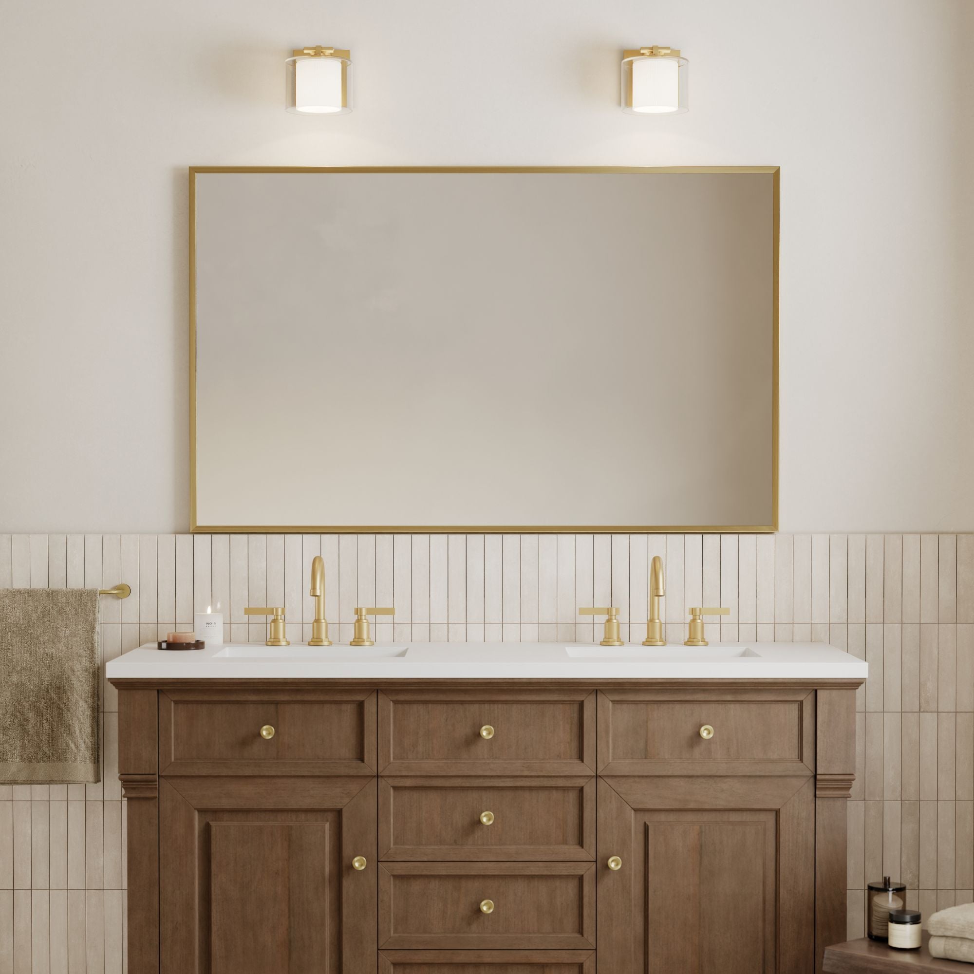 Minka-Lavery Seville Vanity Light, Legacy Brass with Clear and Etched Opal Glass Cylinder