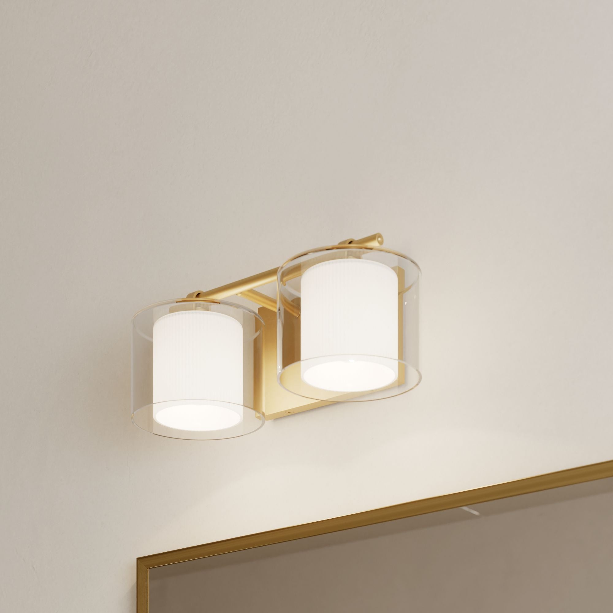 Minka-Lavery Seville 14.5 in. 2-Light Vanity, Legacy Brass with Clear and Etched Opal Glass Cylinder