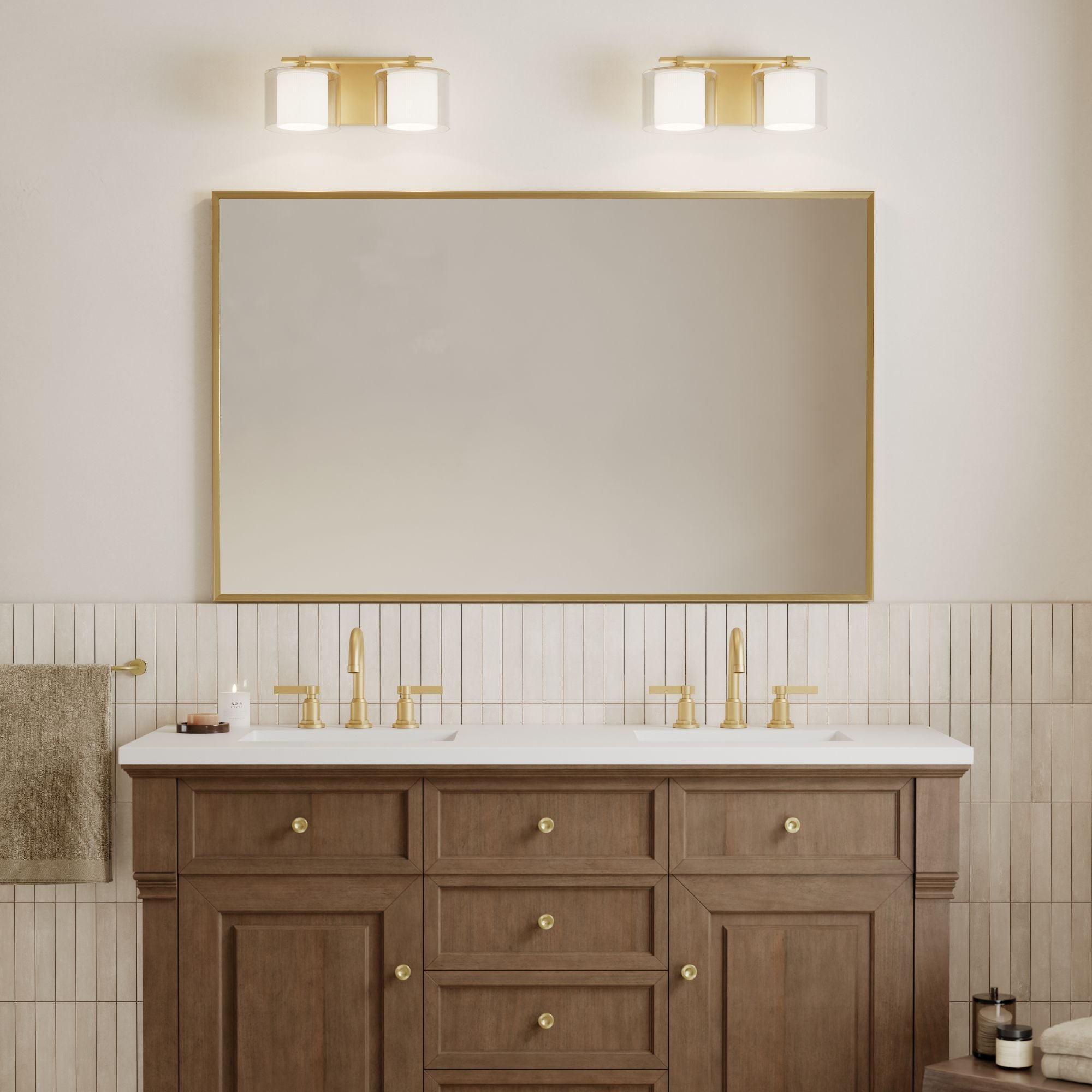 Minka-Lavery Seville Vanity Light, Legacy Brass with Clear and Etched Opal Glass Cylinder