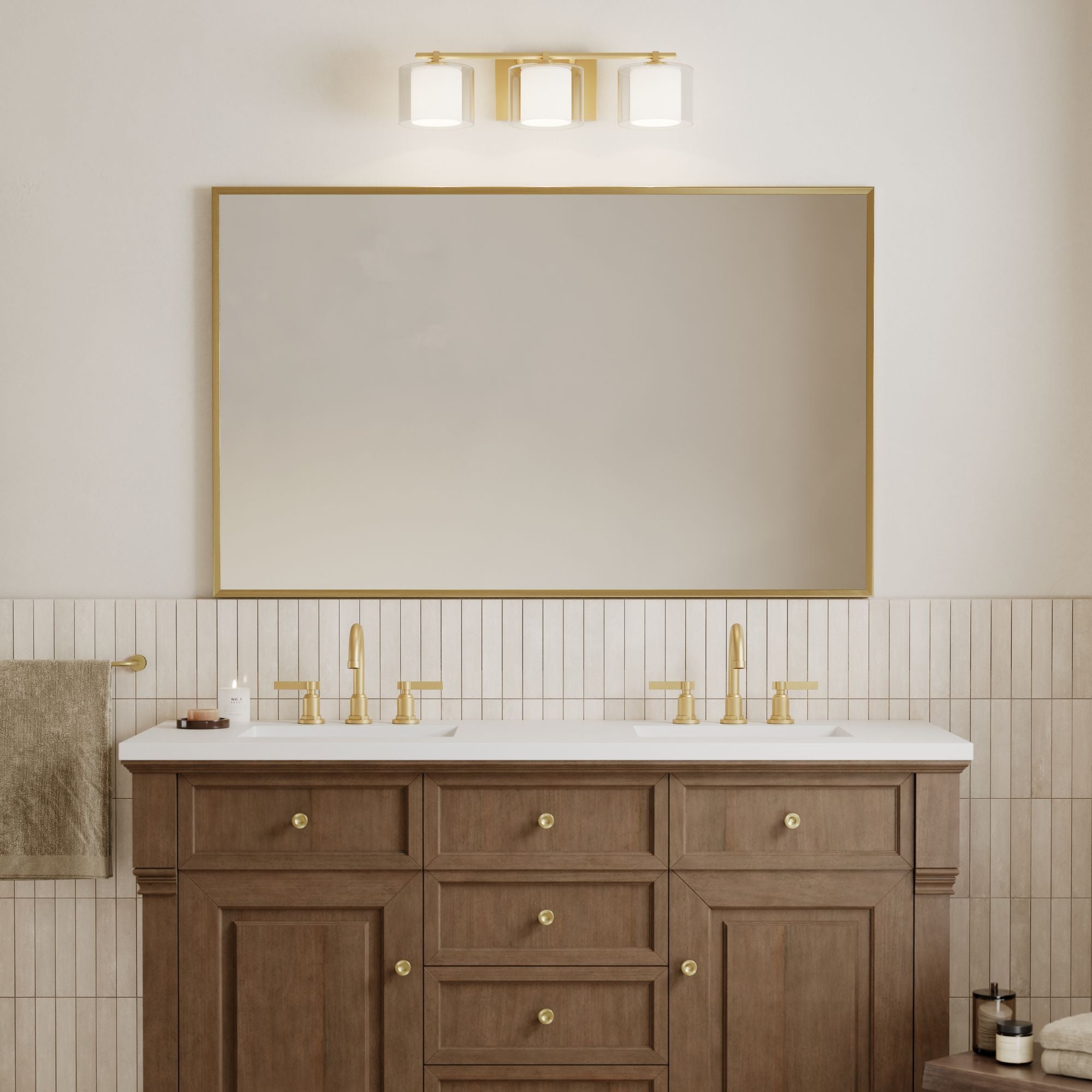 Minka-Lavery Seville Vanity Light, Legacy Brass with Clear and Etched Opal Glass Cylinder