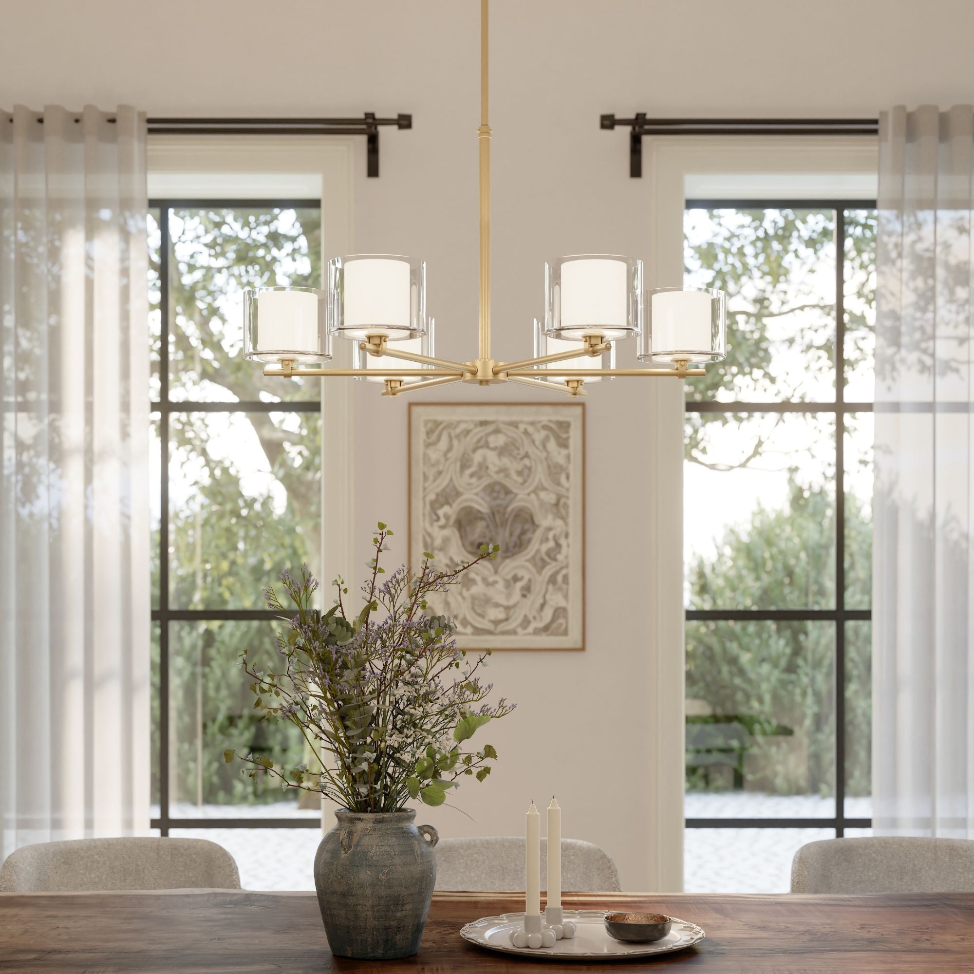 Minka-Lavery Seville 32 in. 6-Light Chandelier, Legacy Brass with Clear and Etched Opal Glass