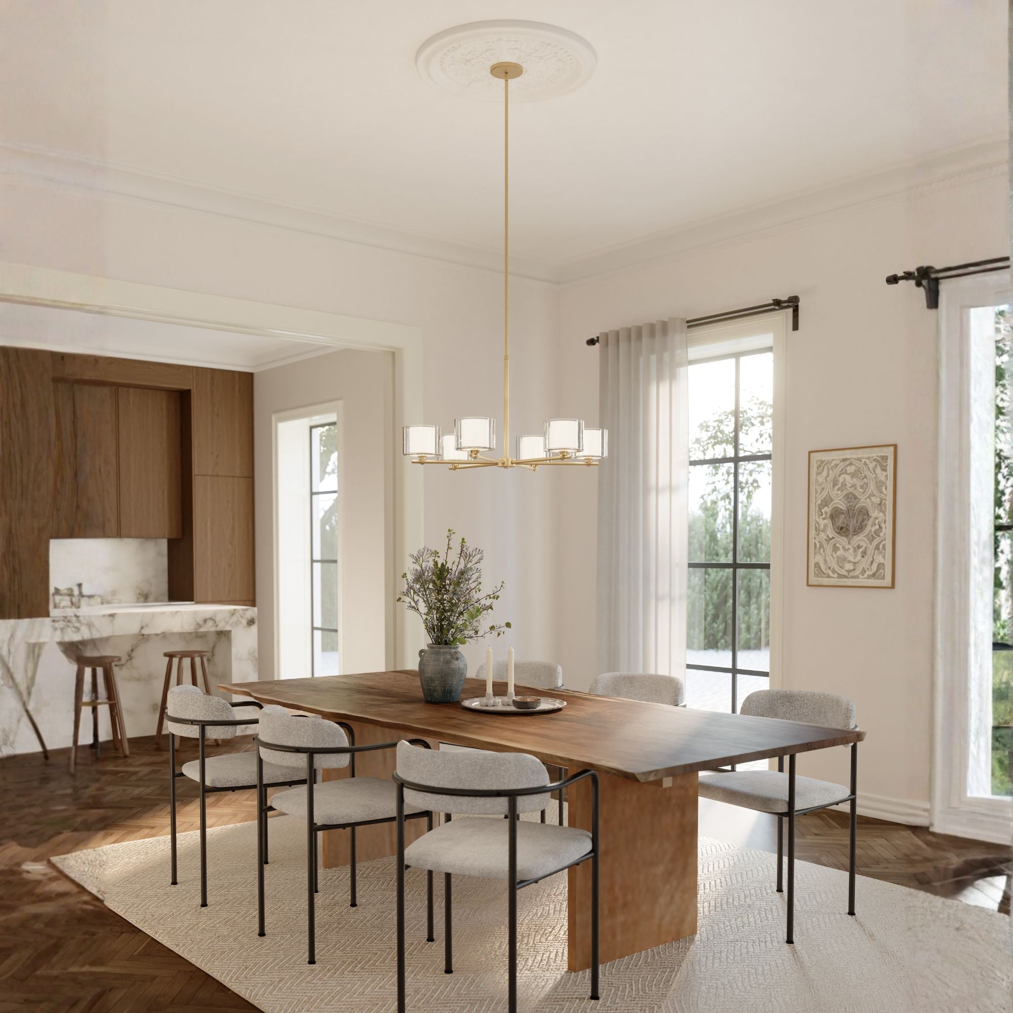 Minka-Lavery Seville 32 in. 6-Light Chandelier, Legacy Brass with Clear and Etched Opal Glass