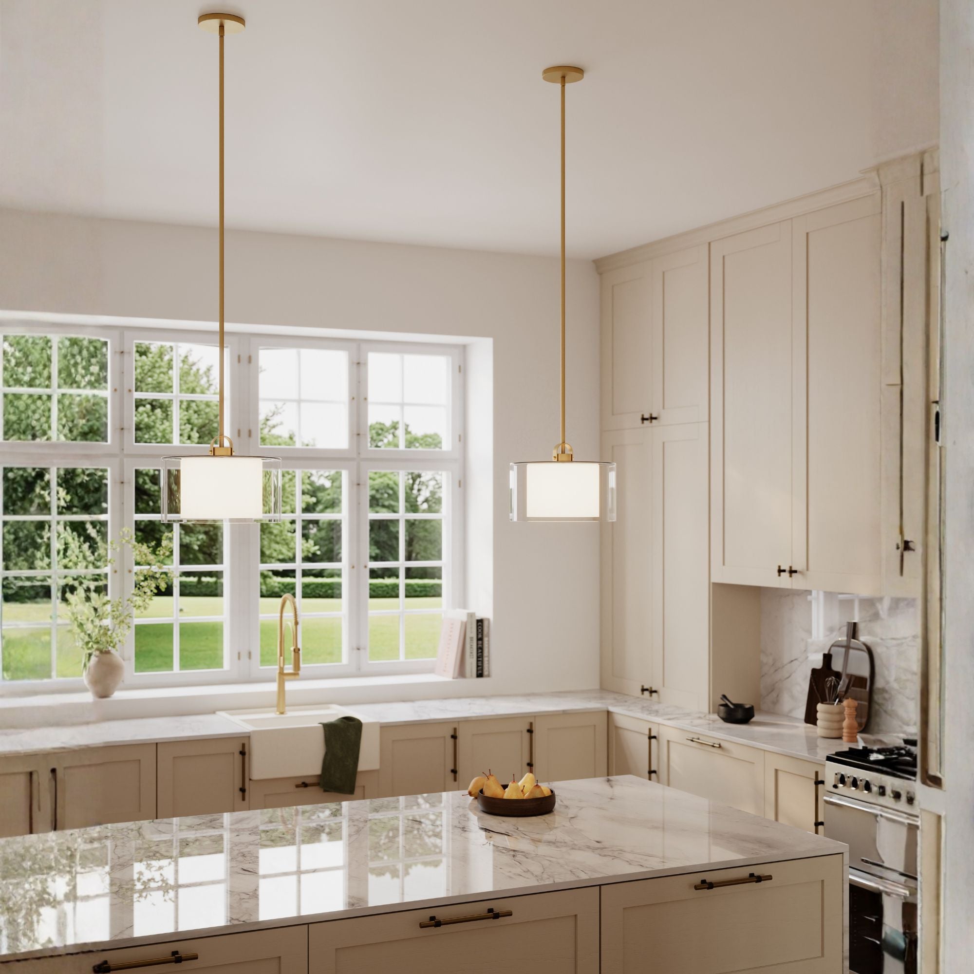 Minka-Lavery Seville 12.75 in. Semi-Flush Mount, Legacy Brass with Clear and Etched Opal Glass