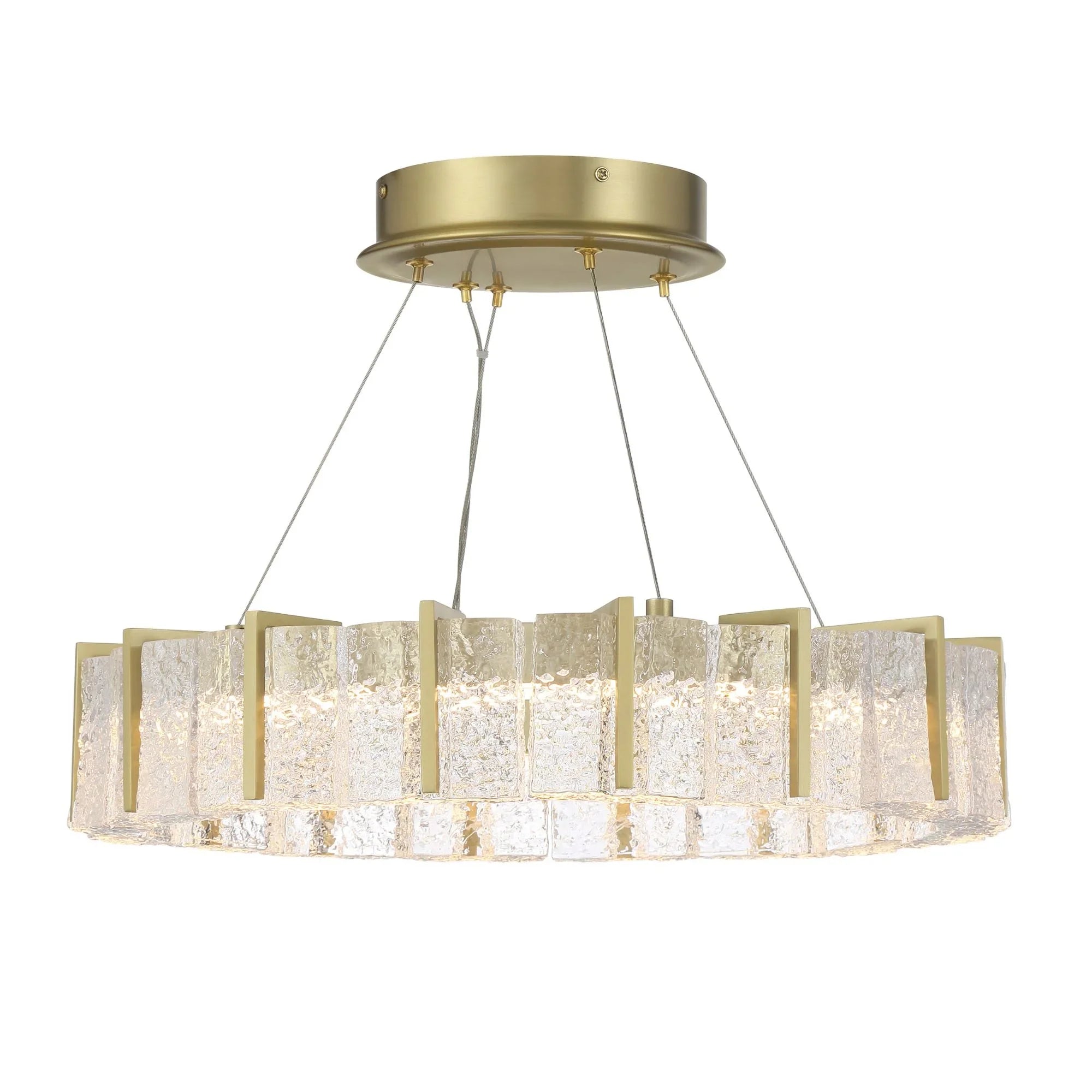 Sevryn 20" LED Semi-Flush Convertible Pendant, Soft Brass with Crystals