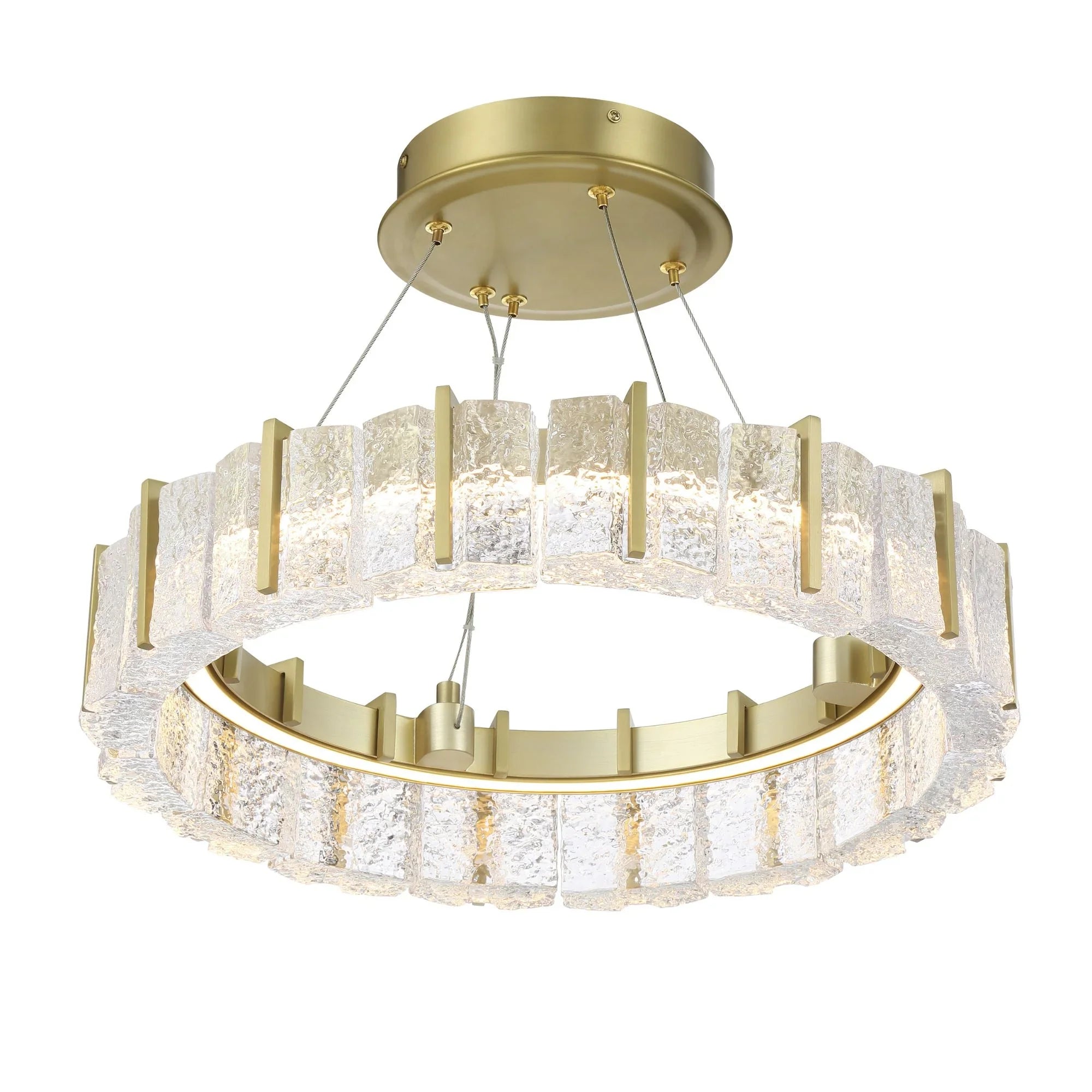 Sevryn 20" LED Semi-Flush Convertible Pendant, Soft Brass with Crystals