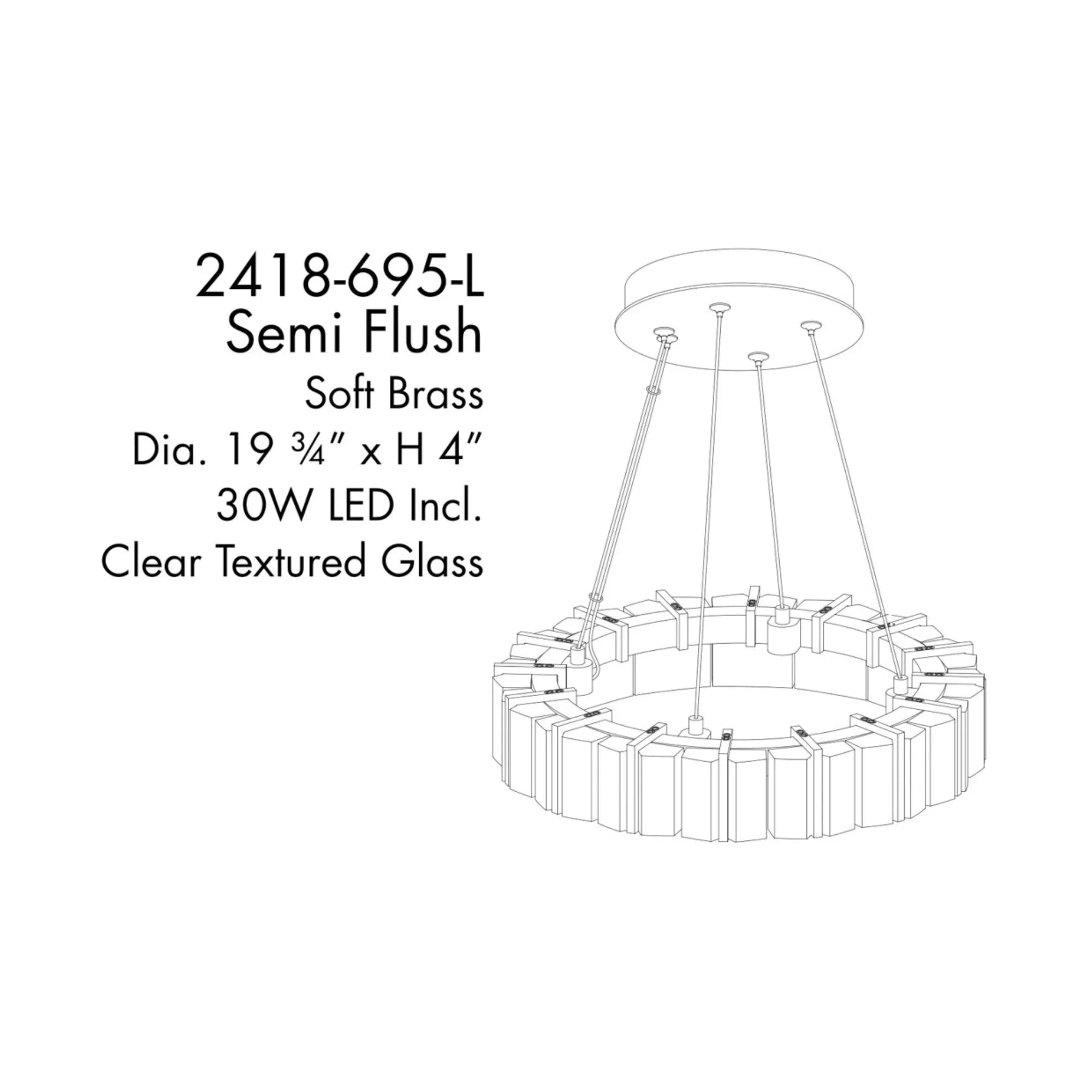 Sevryn 20" LED Semi-Flush Convertible Pendant, Soft Brass with Crystals