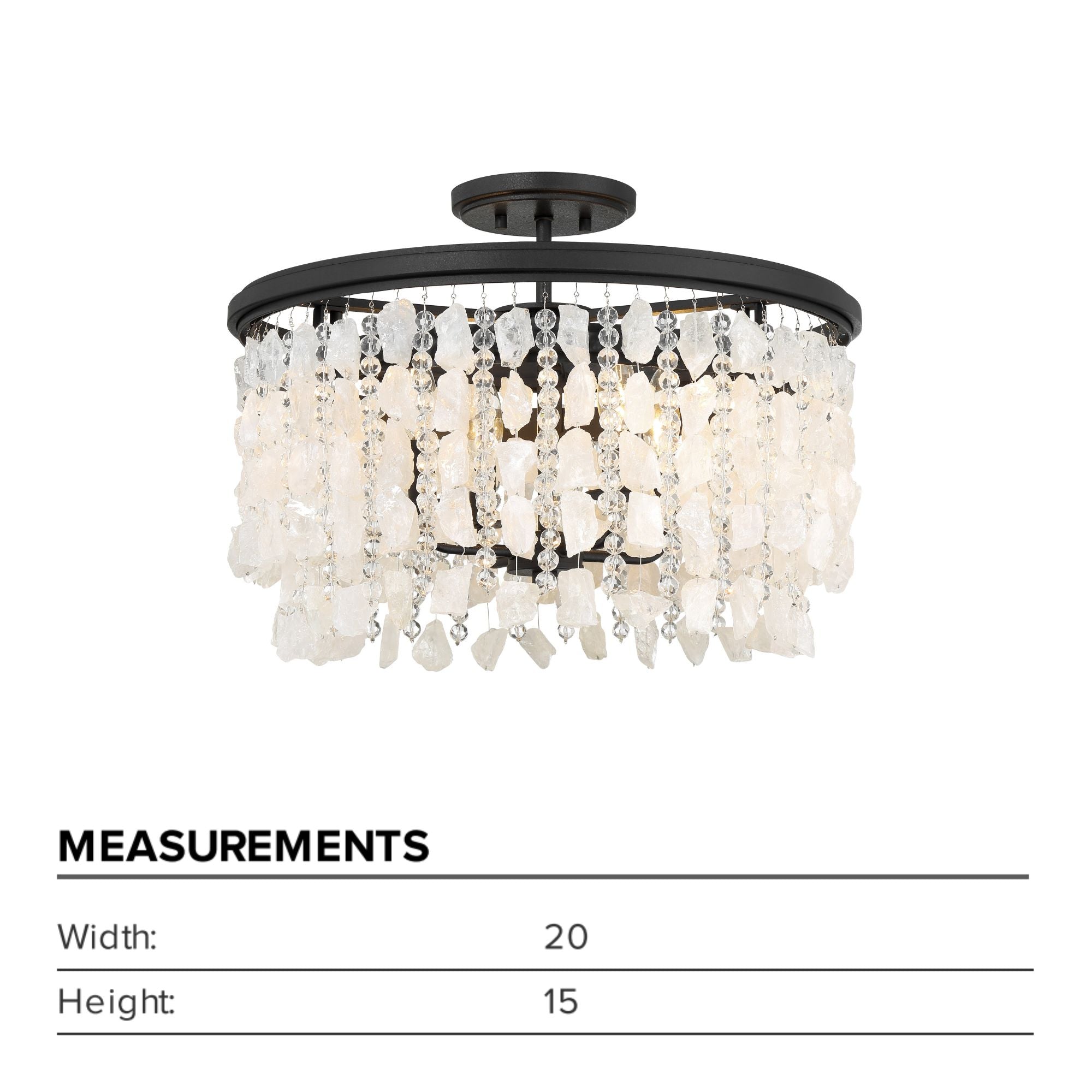 Shimmering Elegance 20" 4-Light Semi-Flush Mount, Sand Coal Finish with Crystals and Beads