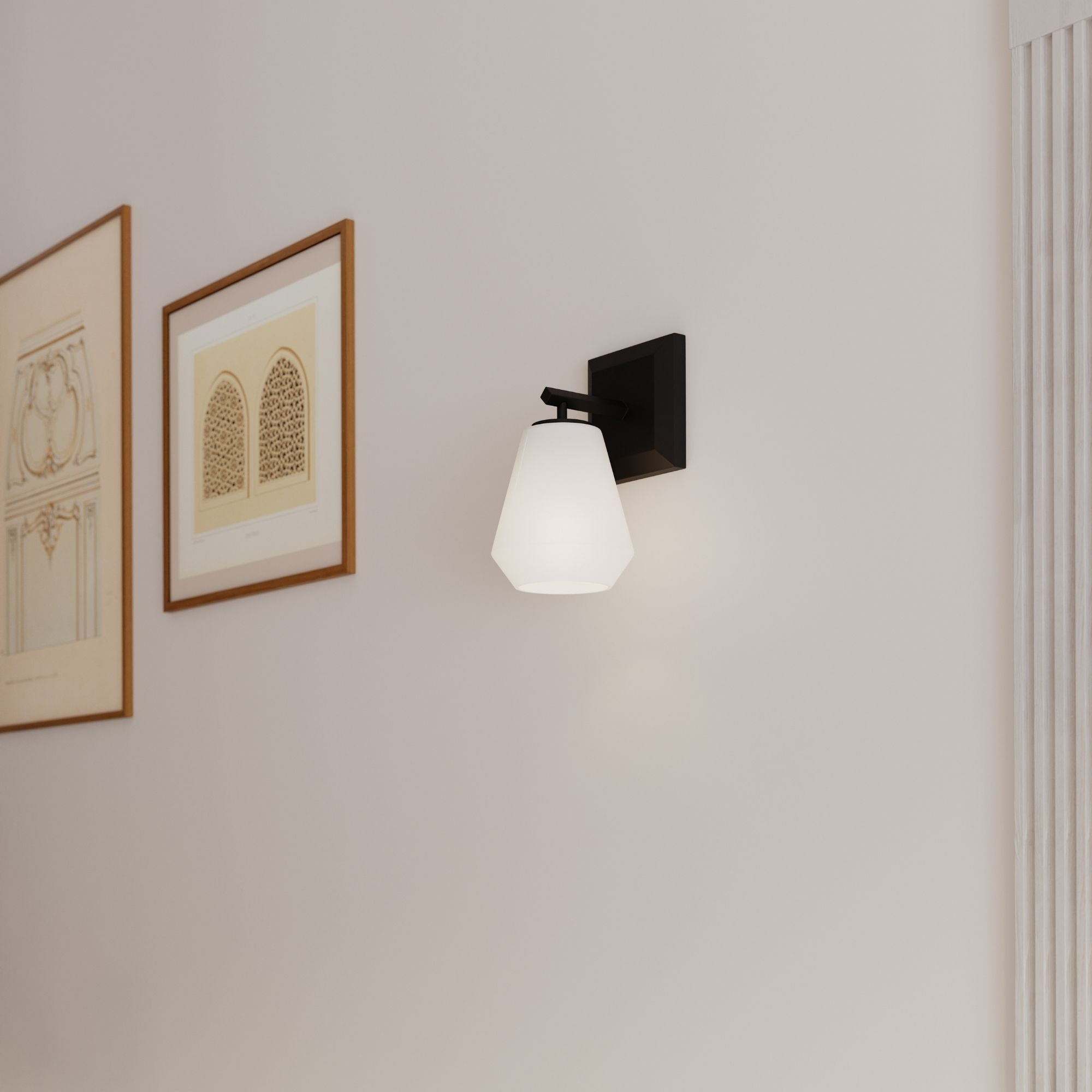 Minka-Lavery Siena 9.5 in. Bathroom Vanity Light, Dark Matte Black with Alabaster Tapered Glass