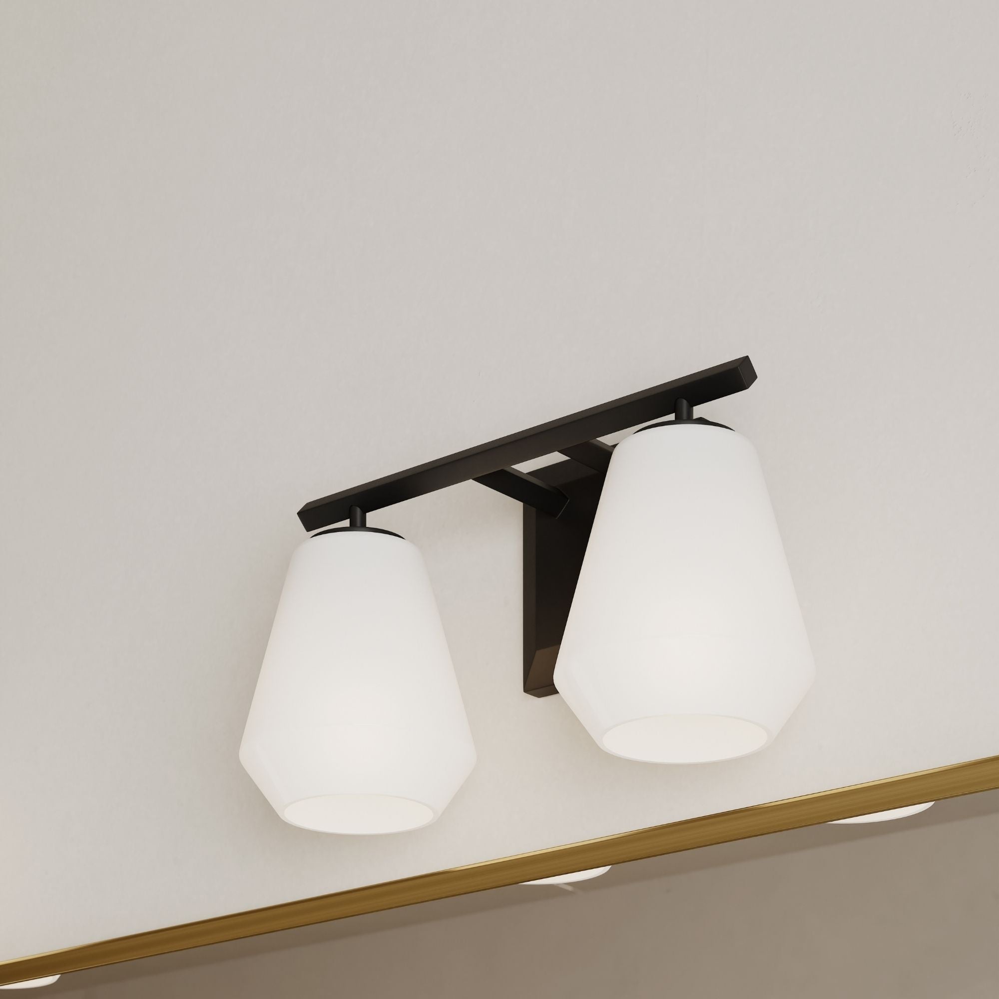 Minka-Lavery Siena 14.25 in. 2-Light Vanity, Dark Matte Black with Alabaster Glass Tapered Shades