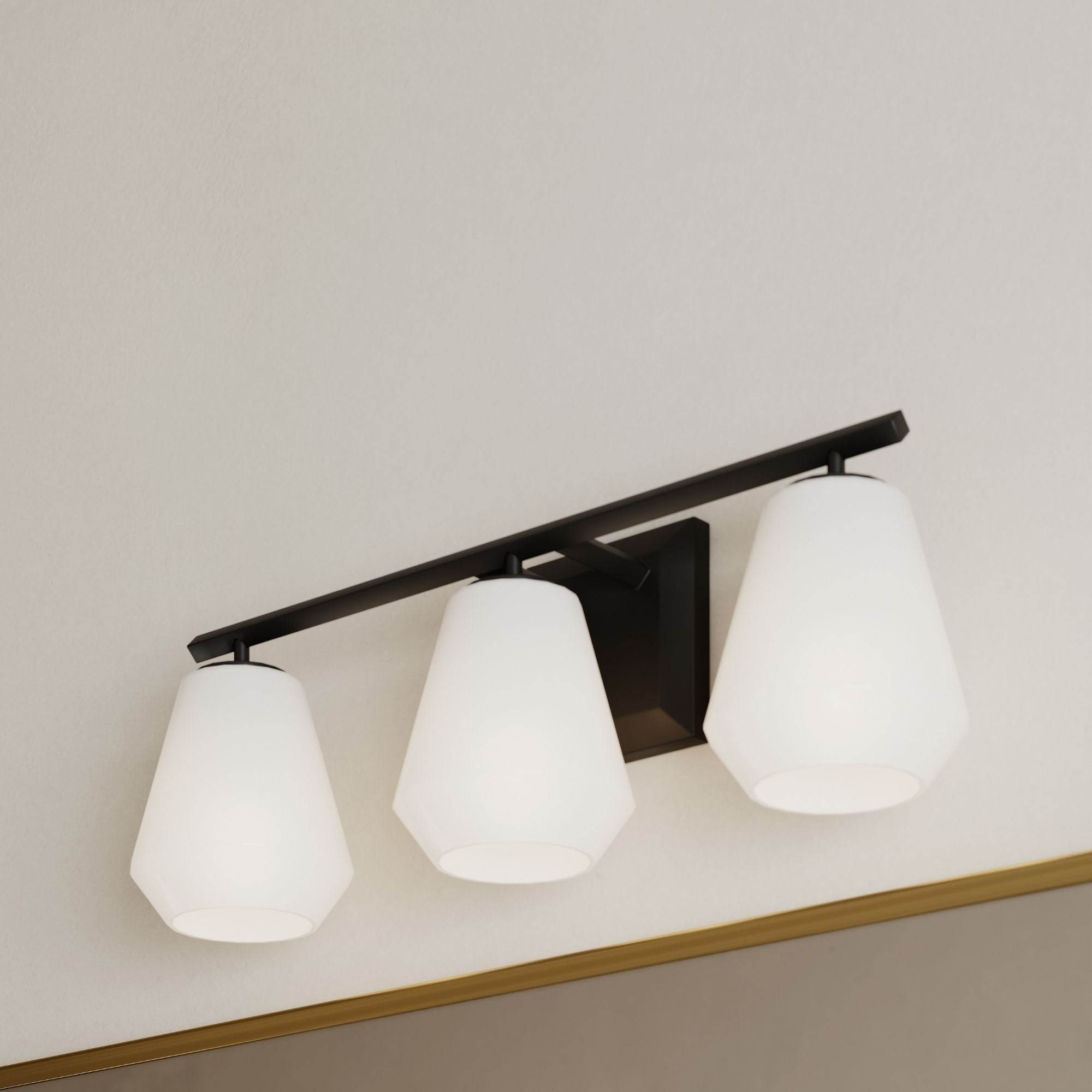 Minka-Lavery Siena 22.75 in. 3-Light Vanity, Dark Matte Black with Alabaster Tapered Glass
