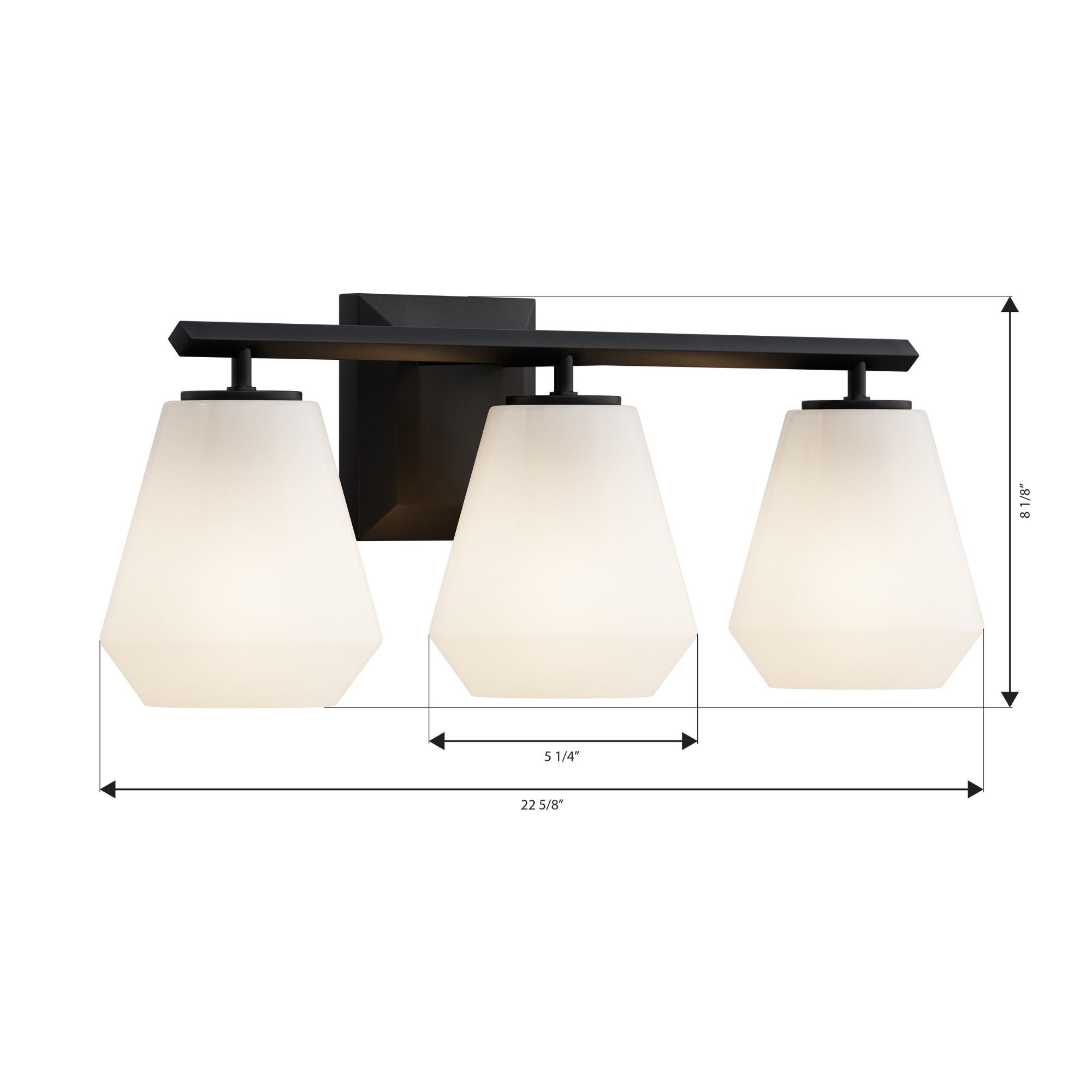 Minka-Lavery Siena 22.75 in. 3-Light Vanity, Dark Matte Black with Alabaster Tapered Glass