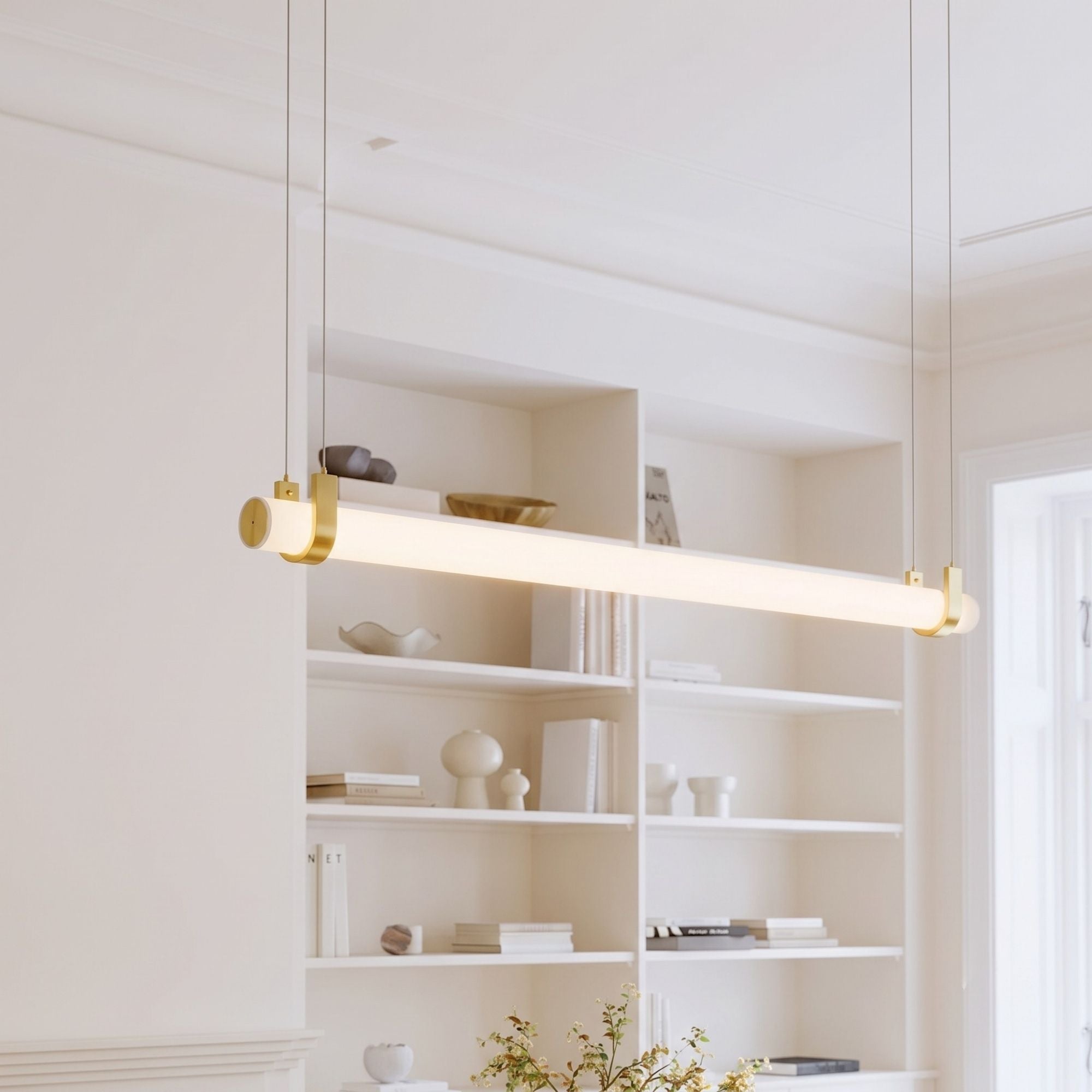 Minka-Lavery Sorelle 58 in. Linear Chandelier, Legacy Brass with Etched Opal Glass