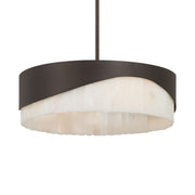 Minka-Lavery Sway 20 in. 4-Light Pendant, Dark Bronze with Alabaster Stone Drum Shade