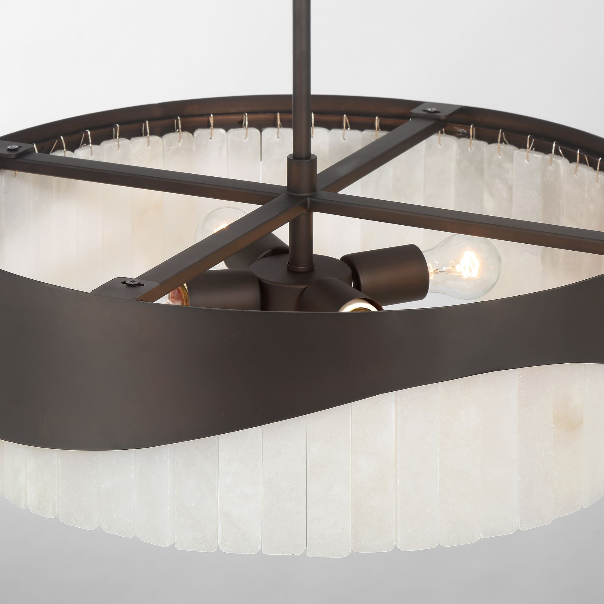 Minka-Lavery Sway 20 in. 4-Light Pendant, Dark Bronze with Alabaster Stone Drum Shade
