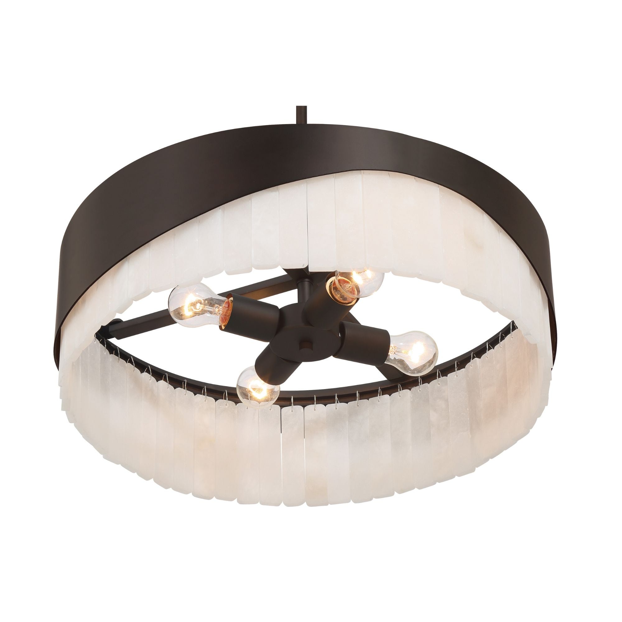 Minka-Lavery Sway 20 in. 4-Light Pendant, Dark Bronze with Alabaster Stone Drum Shade