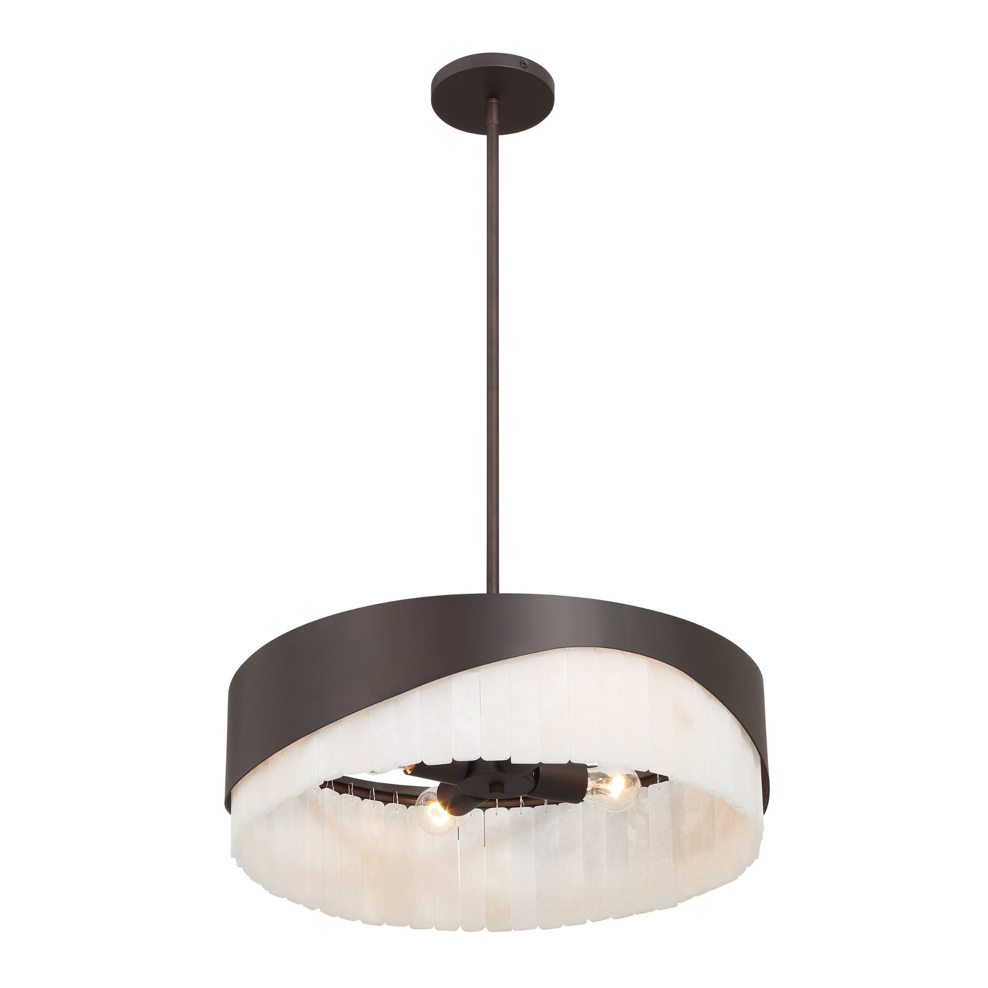 Minka-Lavery Sway 20 in. 4-Light Pendant, Dark Bronze with Alabaster Stone Drum Shade