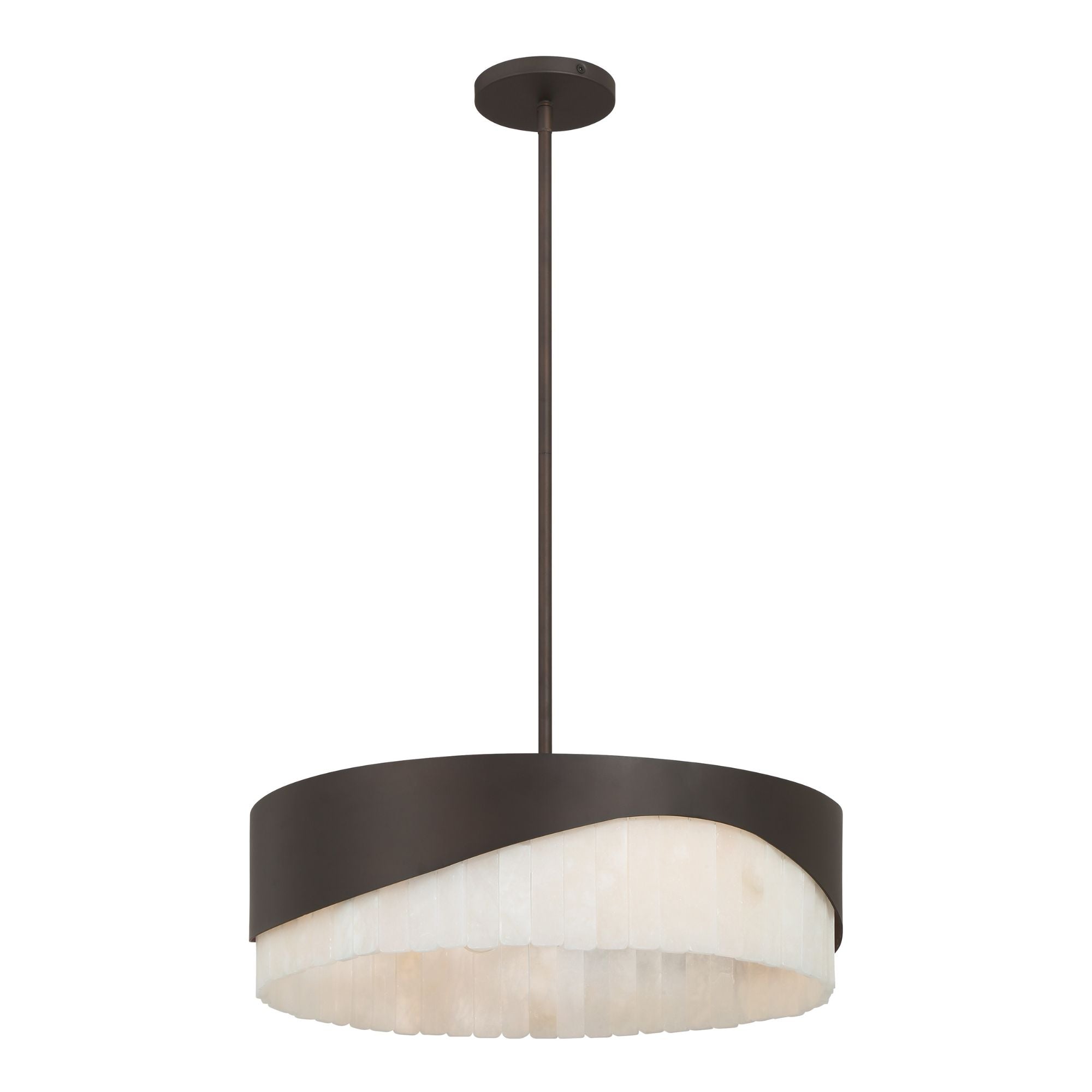 Minka-Lavery Sway 20 in. 4-Light Pendant, Dark Bronze with Alabaster Stone Drum Shade