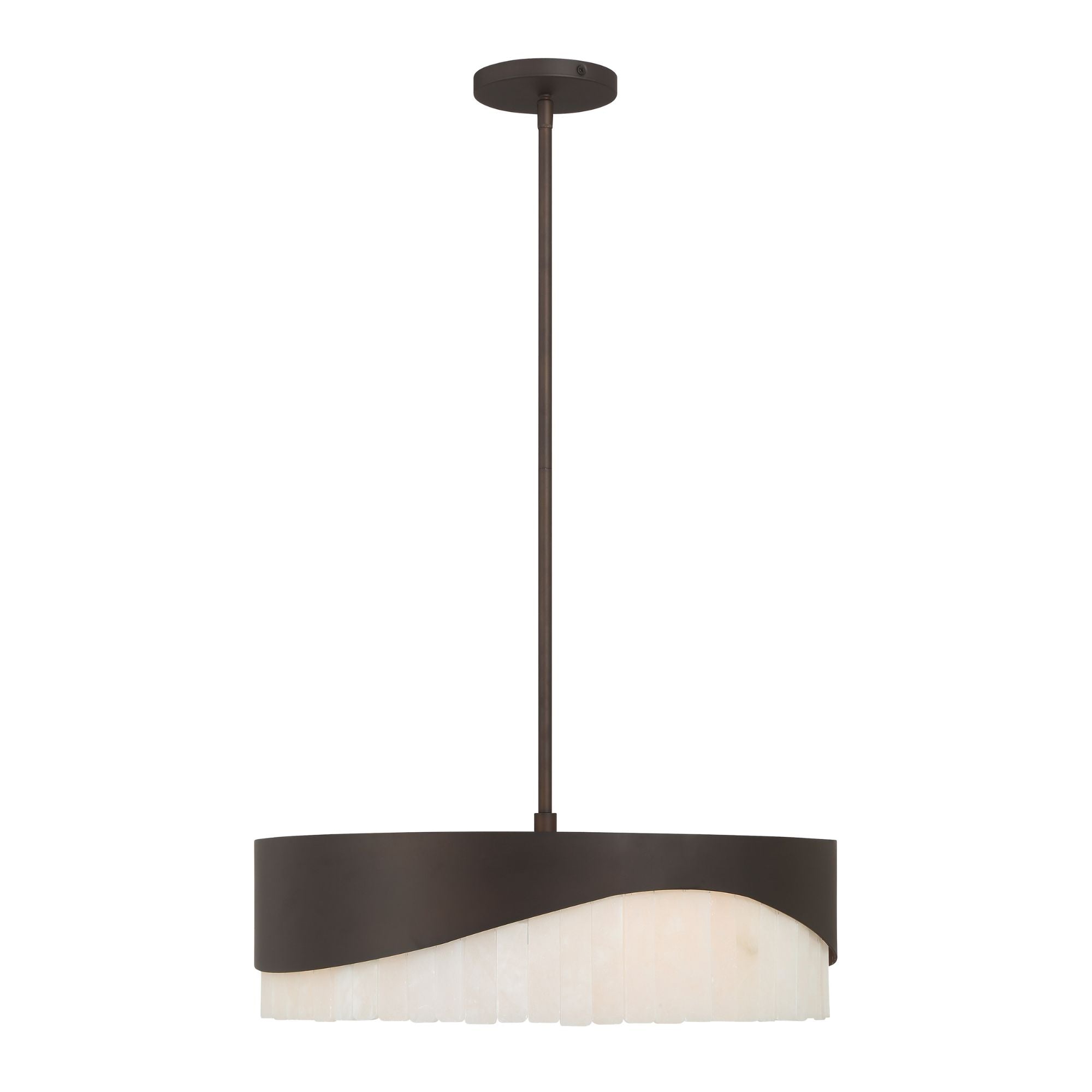 Minka-Lavery Sway 20 in. 4-Light Pendant, Dark Bronze with Alabaster Stone Drum Shade