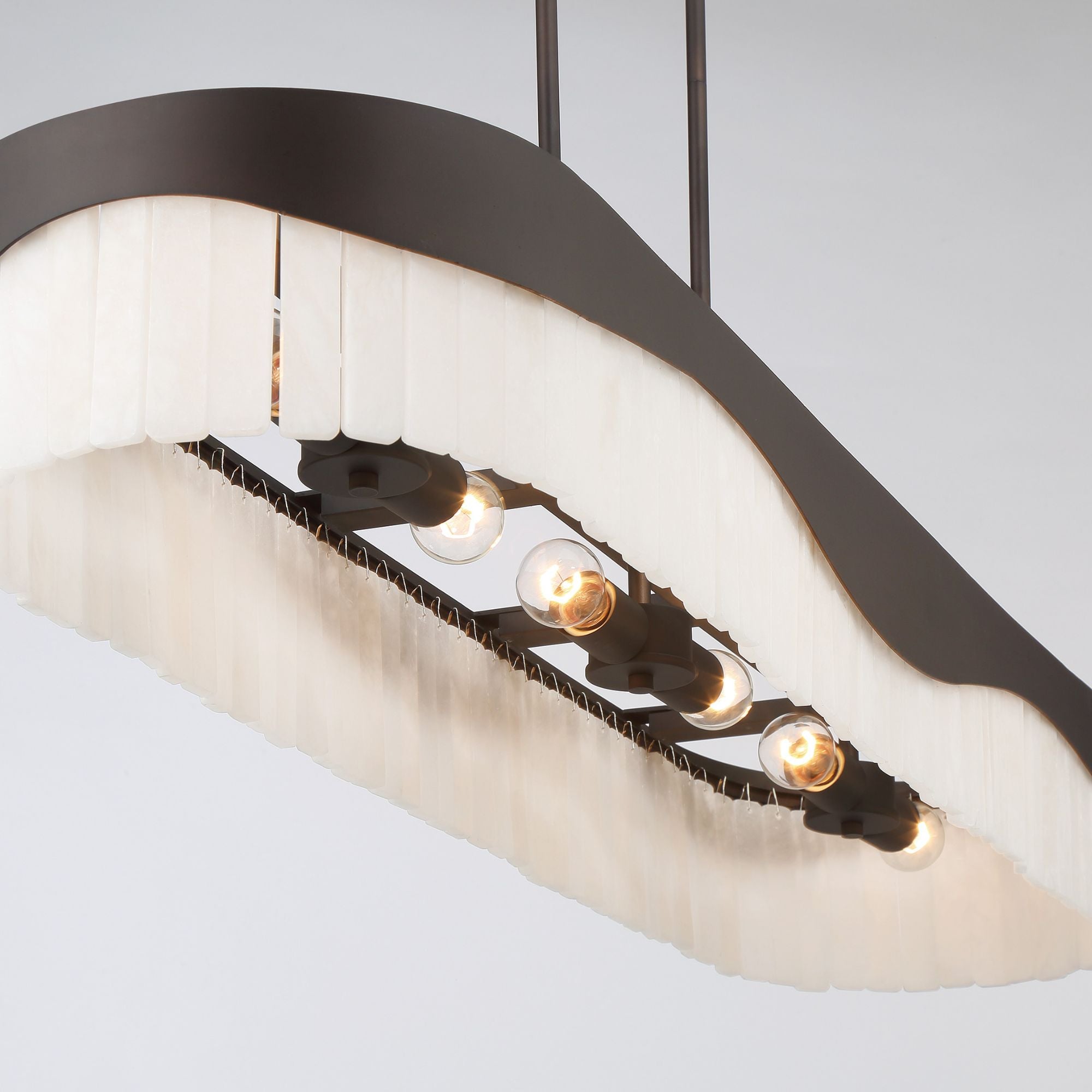 Minka-Lavery Sway 48 in. 6-Light Island Pendant, Dark Bronze with Alabaster Stone Drum Shades
