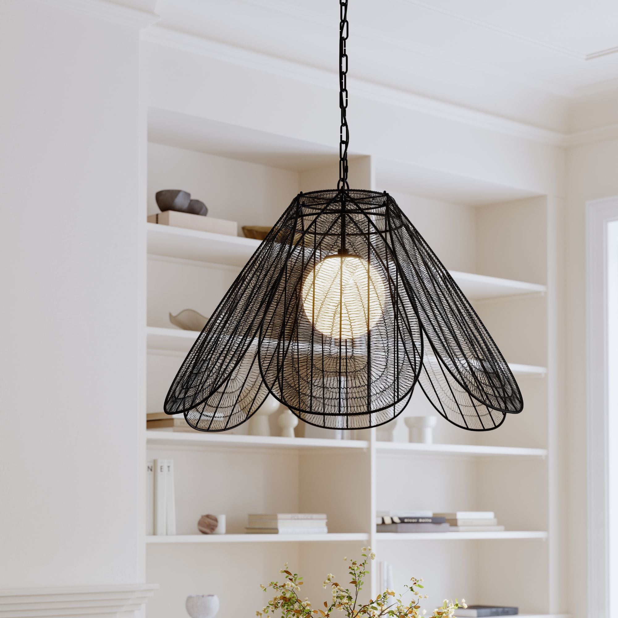 Minka-Lavery Sylari 30 in. Pendant Light, Dark Matte Black with Opal Glass Cone Shade
