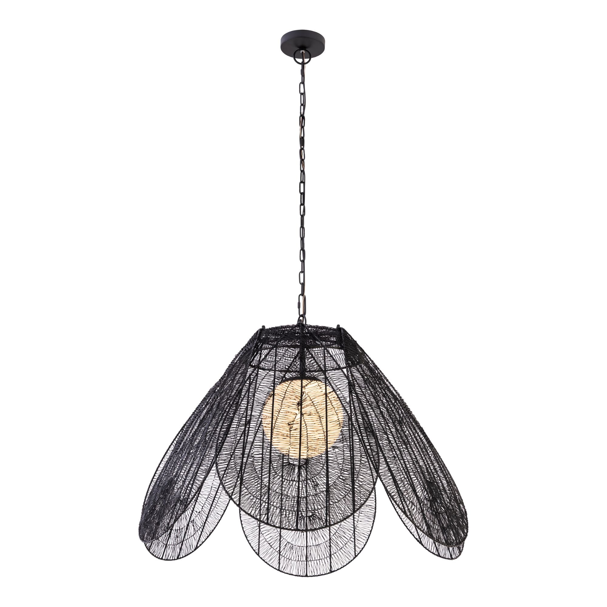 Minka-Lavery Sylari 30 in. Pendant Light, Dark Matte Black with Opal Glass Cone Shade