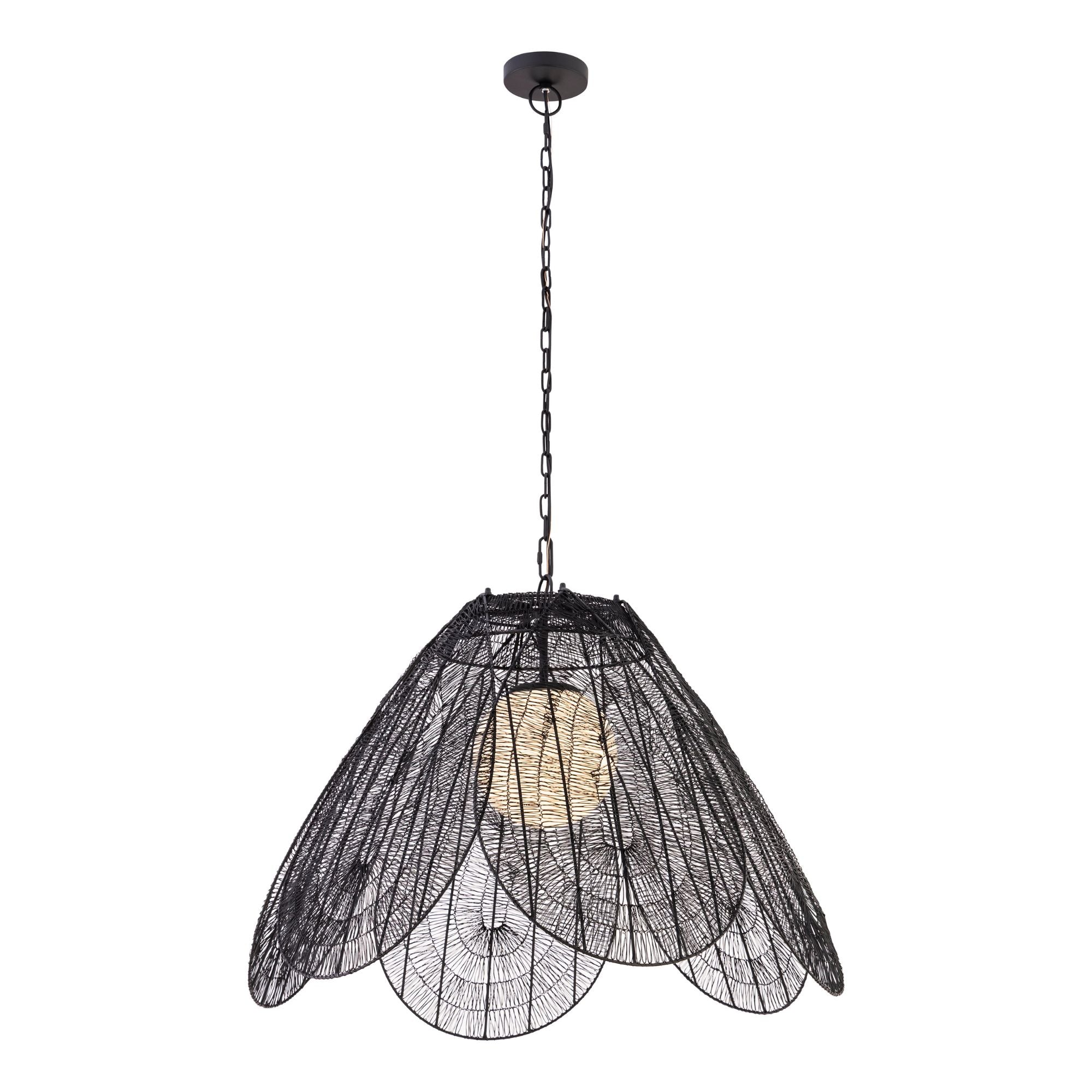 Minka-Lavery Sylari 30 in. Pendant Light, Dark Matte Black with Opal Glass Cone Shade