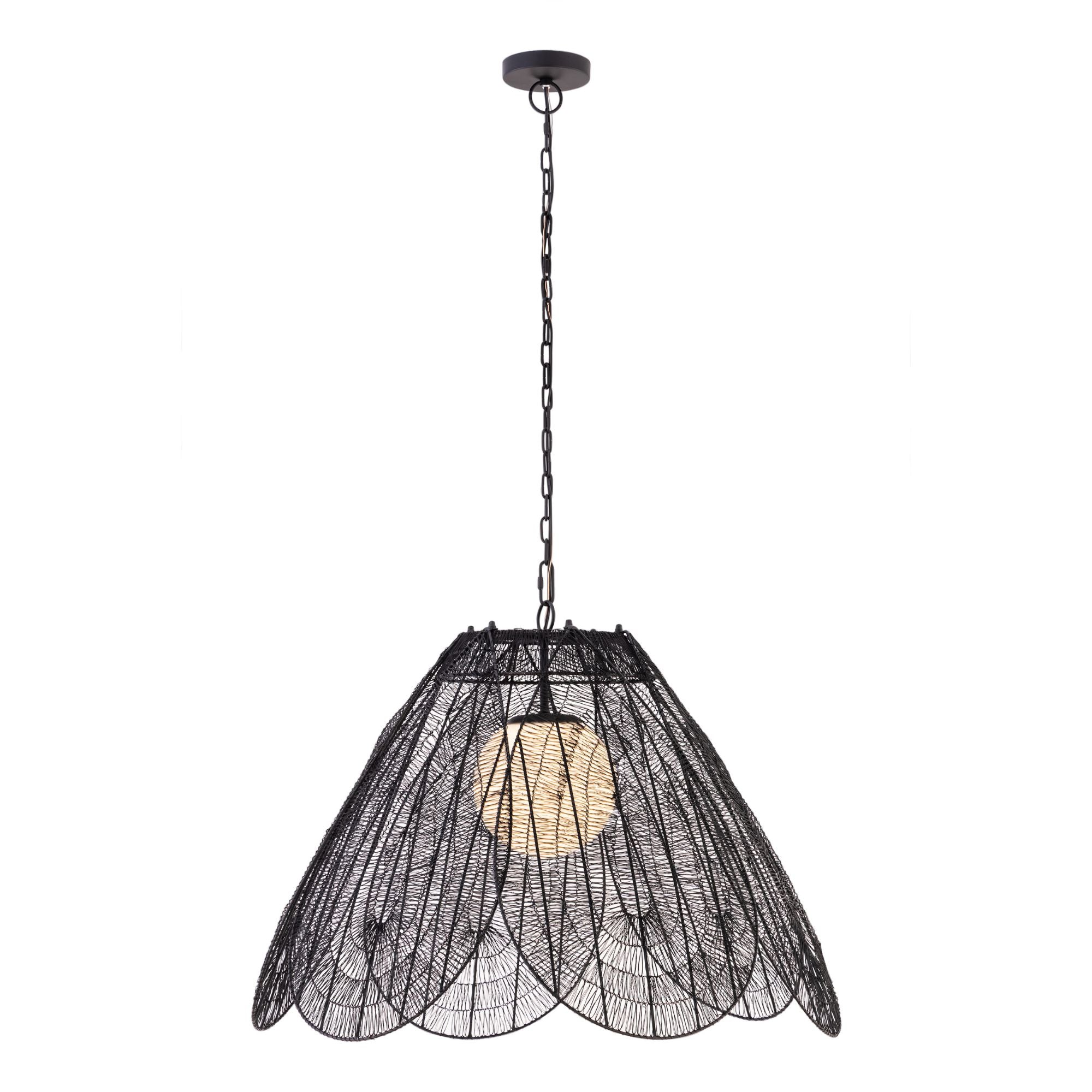 Minka-Lavery Sylari 30 in. Pendant Light, Dark Matte Black with Opal Glass Cone Shade