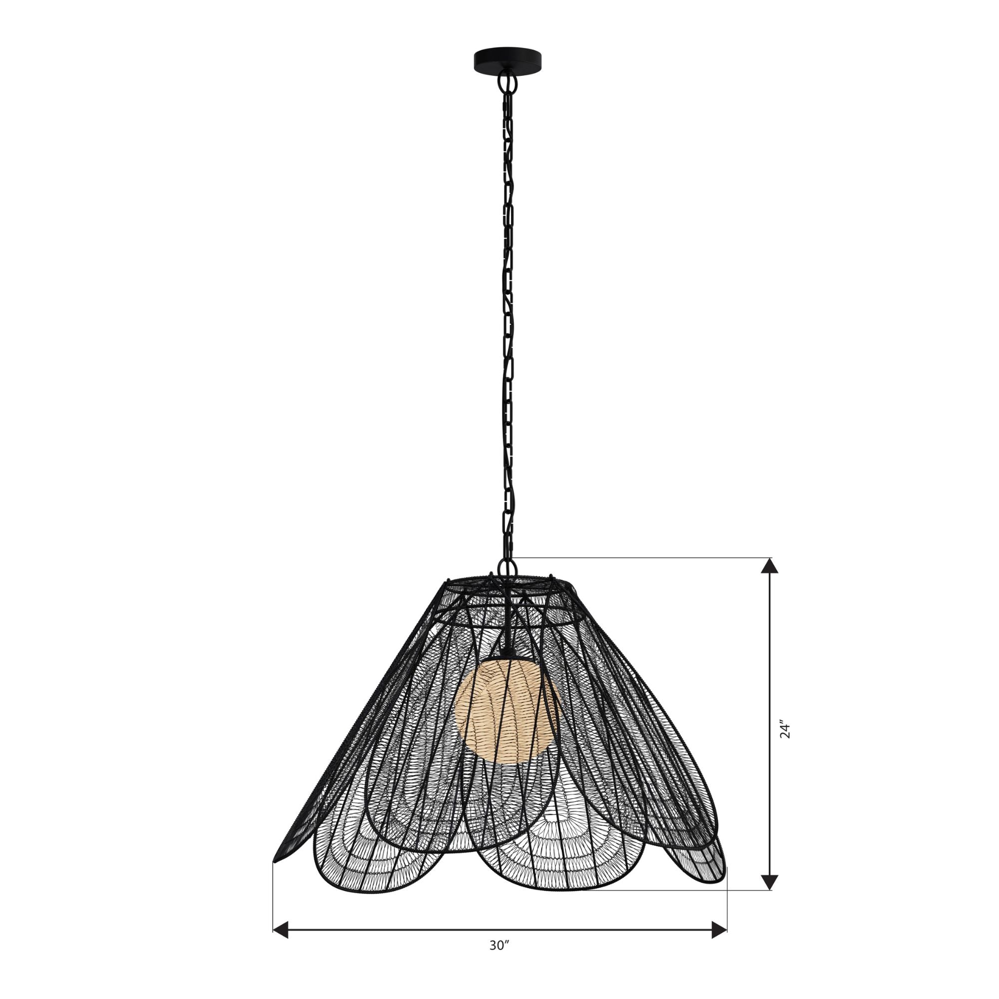 Minka-Lavery Sylari 30 in. Pendant Light, Dark Matte Black with Opal Glass Cone Shade