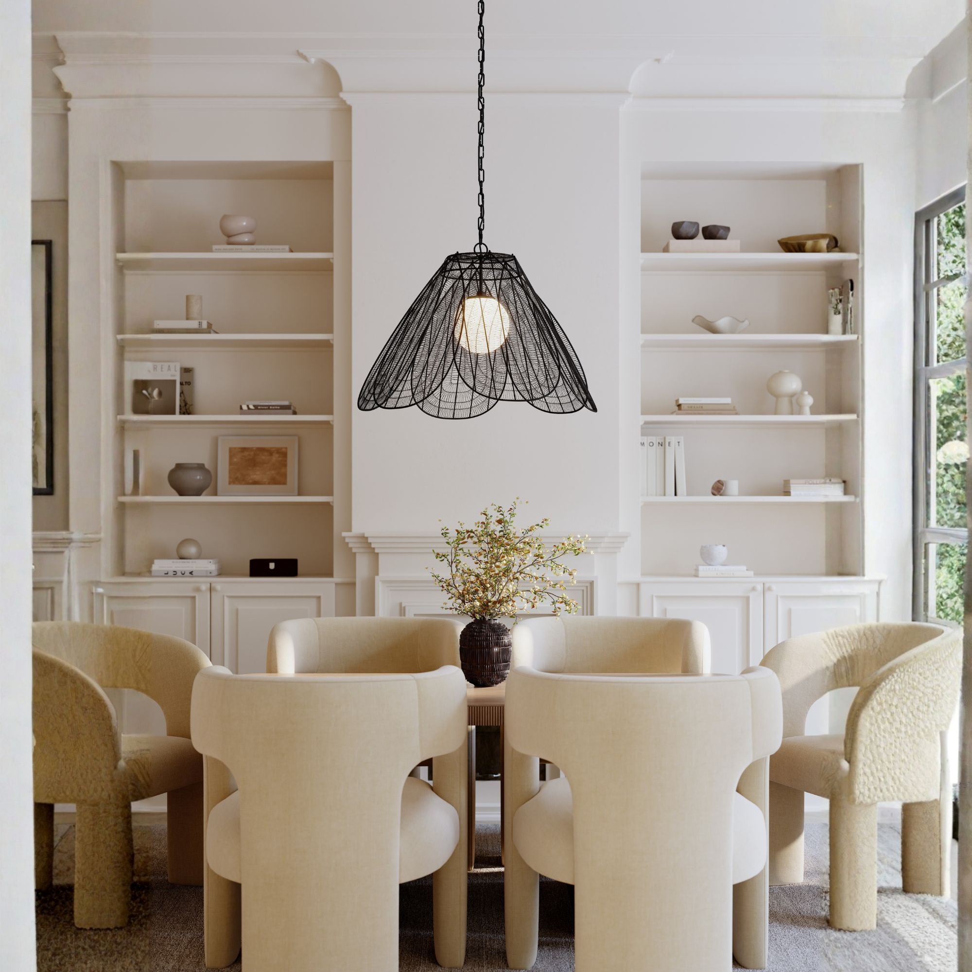 Minka-Lavery Sylari 30 in. Pendant Light, Dark Matte Black with Opal Glass Cone Shade