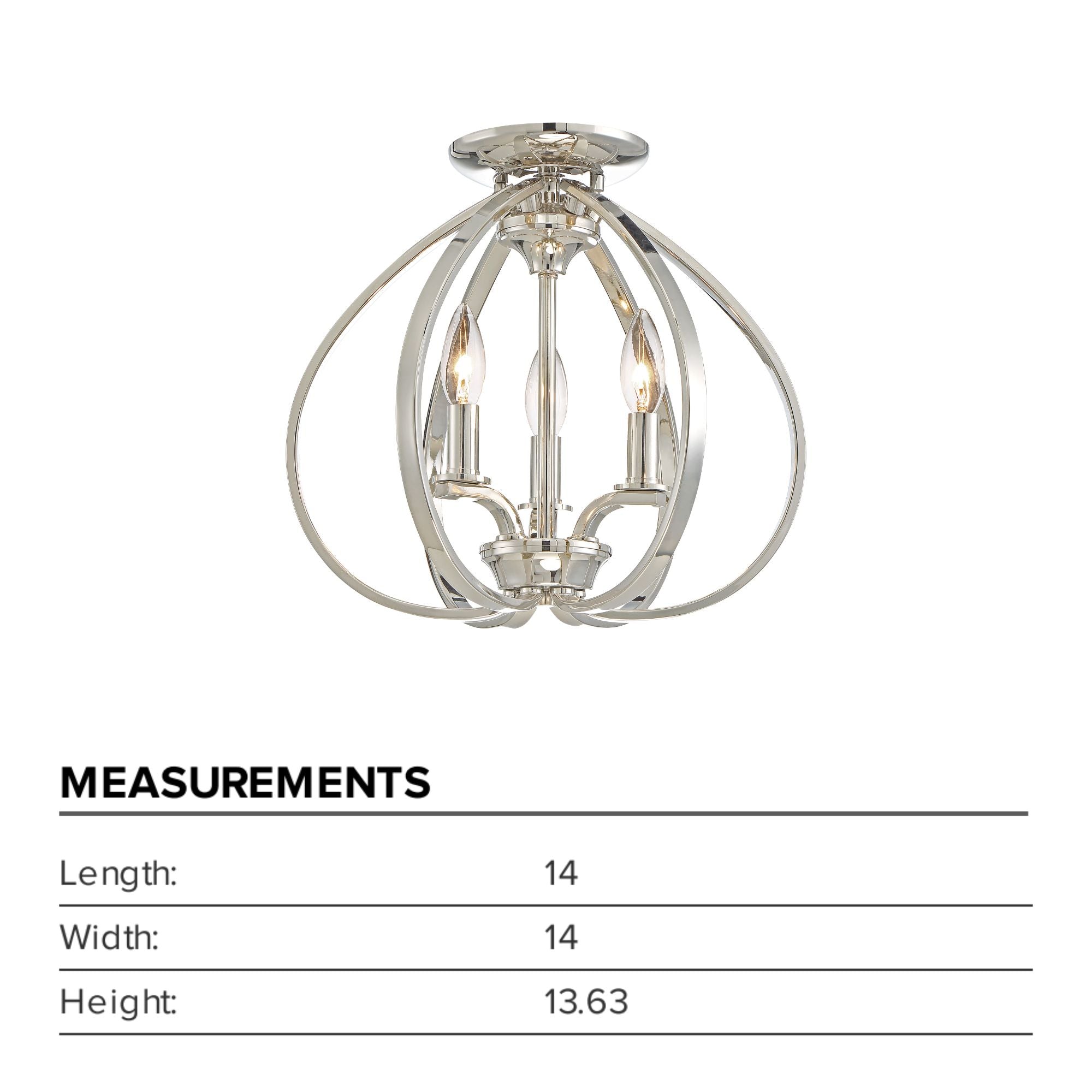 Tilbury 14" 3-Light Semi-Flush Mount, Polished Nickel Finish