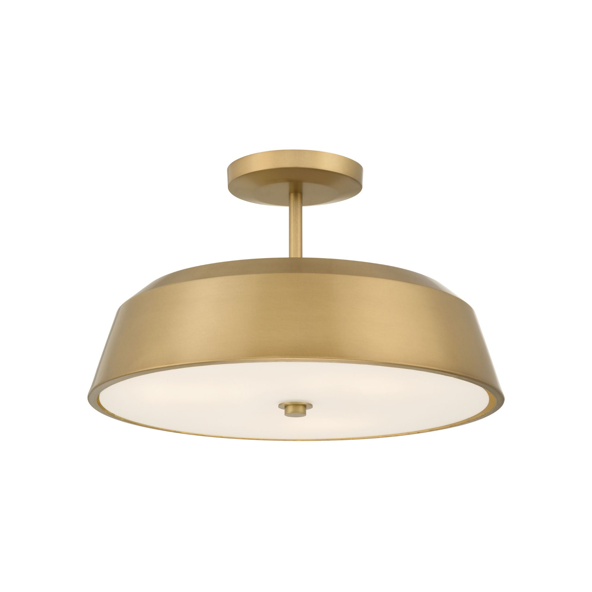 Minka-Lavery Trellwyn 15 in. 3-Light Semi-Flush Mount, Legacy Brass with Etched White Glass