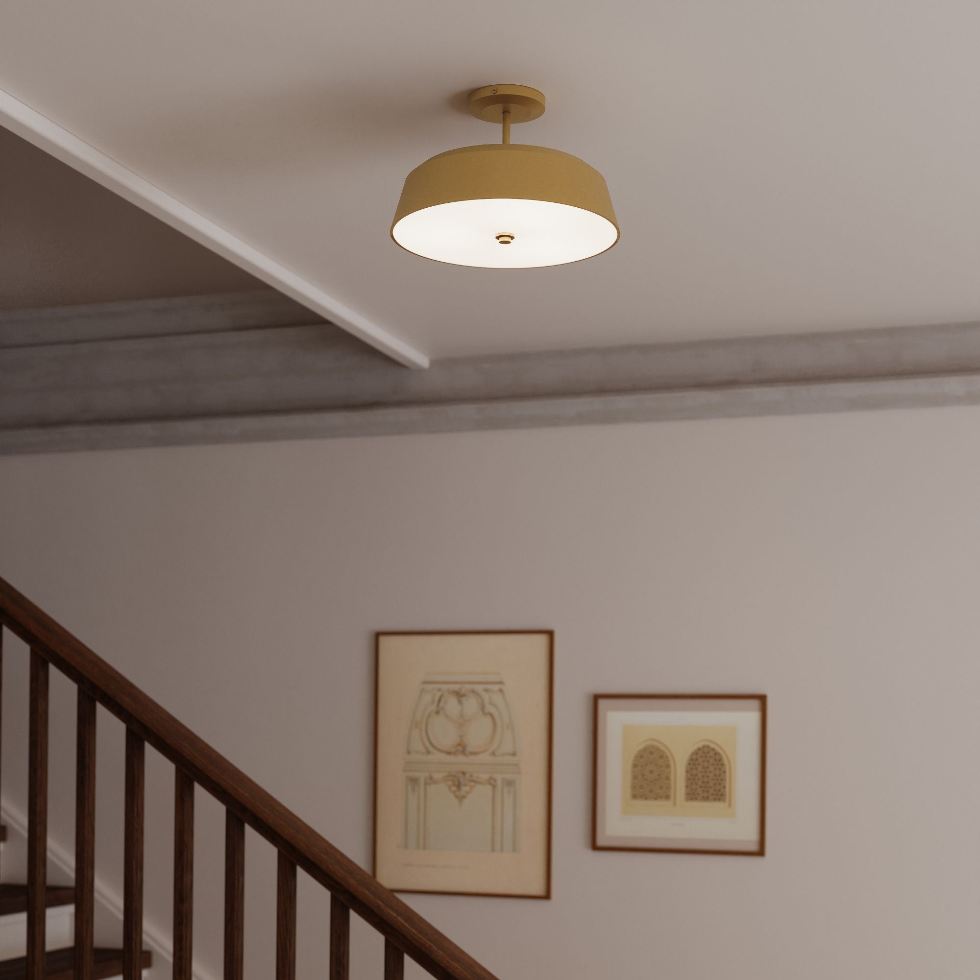 Minka-Lavery Trellwyn 15 in. 3-Light Semi-Flush Mount, Legacy Brass with Etched White Glass