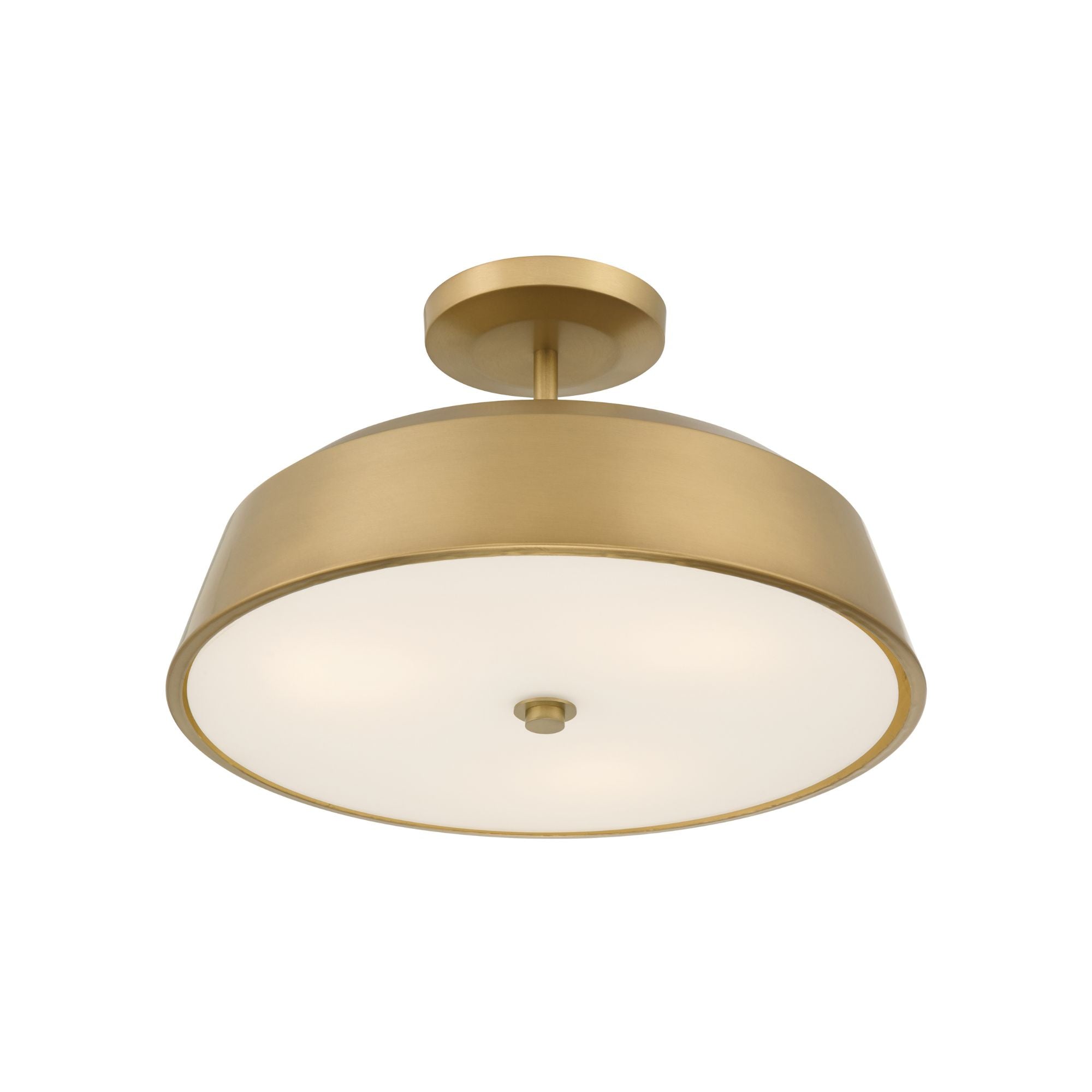 Minka-Lavery Trellwyn 15 in. 3-Light Semi-Flush Mount, Legacy Brass with Etched White Glass