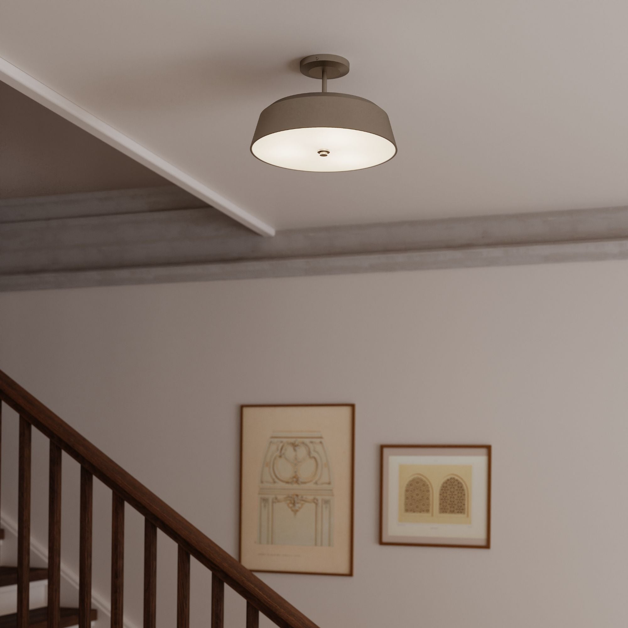 Minka-Lavery Trellwyn 15 in. 3-Light Semi-Flush Mount, Brushed Nickel with Etched White Glass