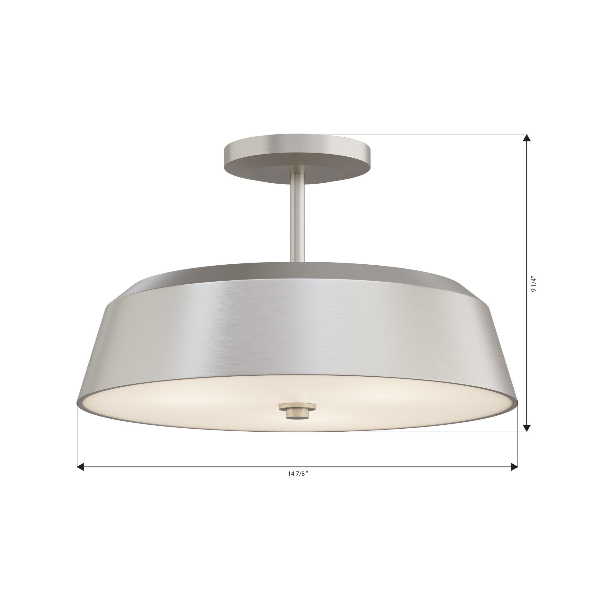 Minka-Lavery Trellwyn 15 in. 3-Light Semi-Flush Mount, Brushed Nickel with Etched White Glass