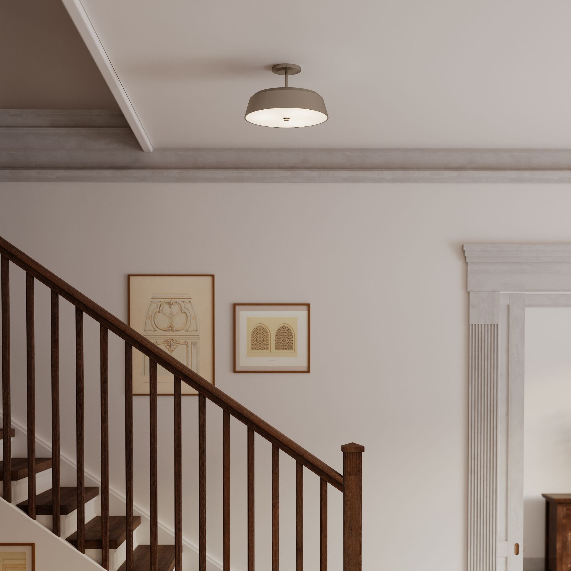 Minka-Lavery Trellwyn 15 in. 3-Light Semi-Flush Mount, Brushed Nickel with Etched White Glass