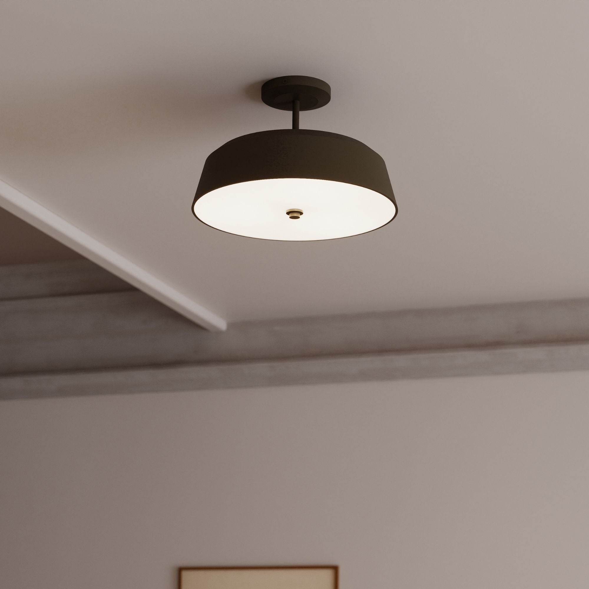 Minka-Lavery Trellwyn 15 in. 3-Light Semi-Flush Mount, Plated Dark Bronze with Etched White Glass