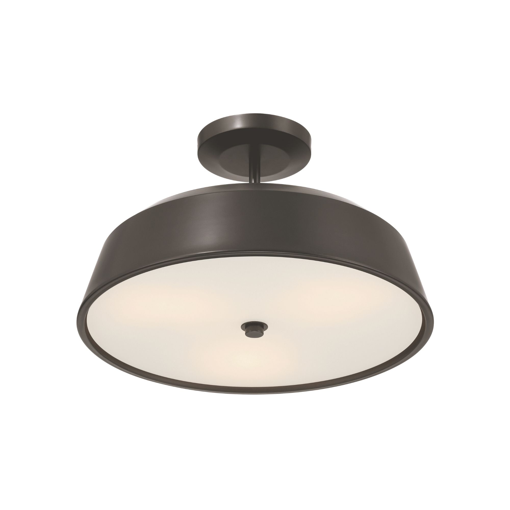 Minka-Lavery Trellwyn 15 in. 3-Light Semi-Flush Mount, Plated Dark Bronze with Etched White Glass